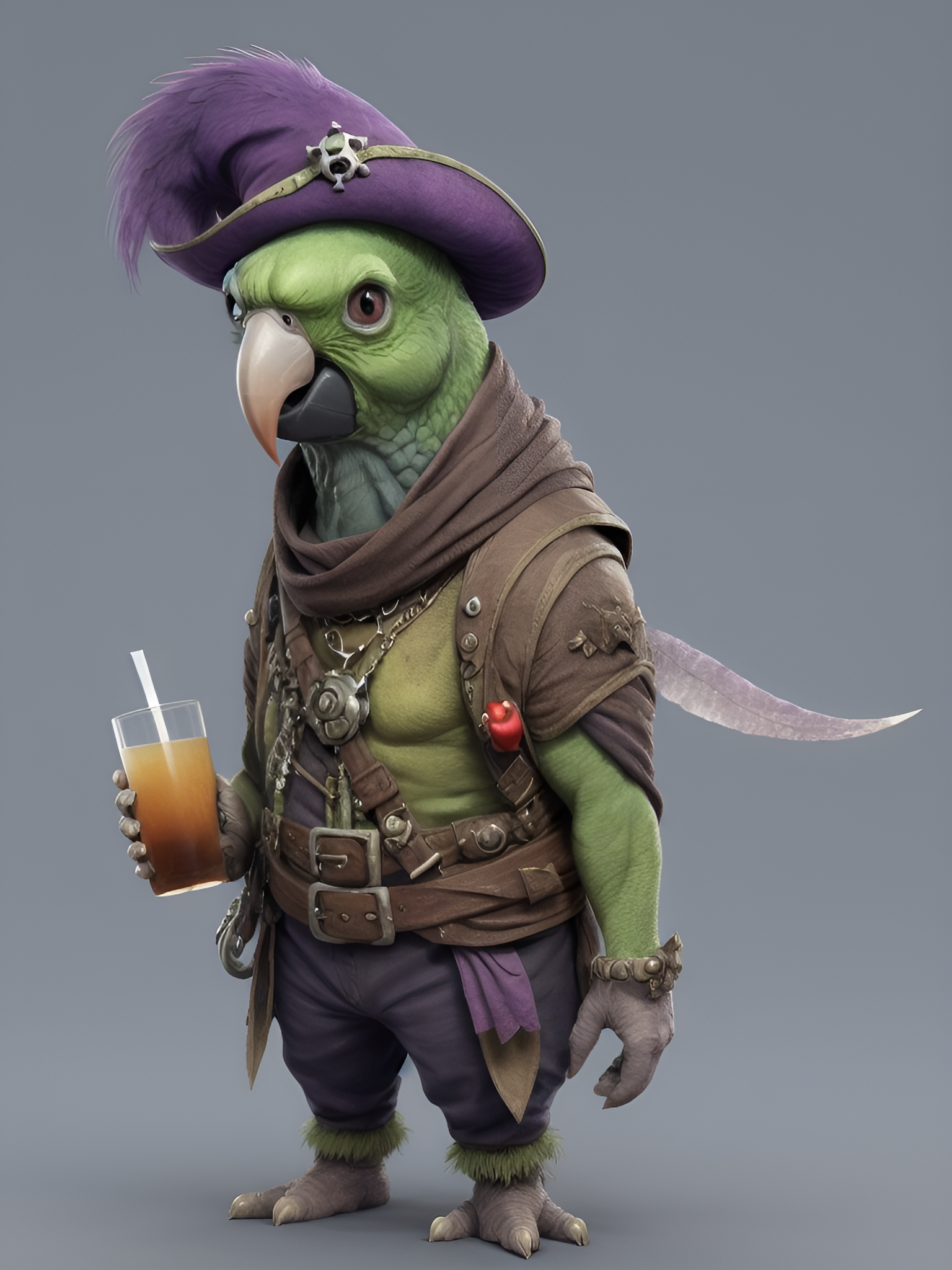 General 1536x2048 AI art parrot pirate hat drink humanoid animals birds portrait display simple background