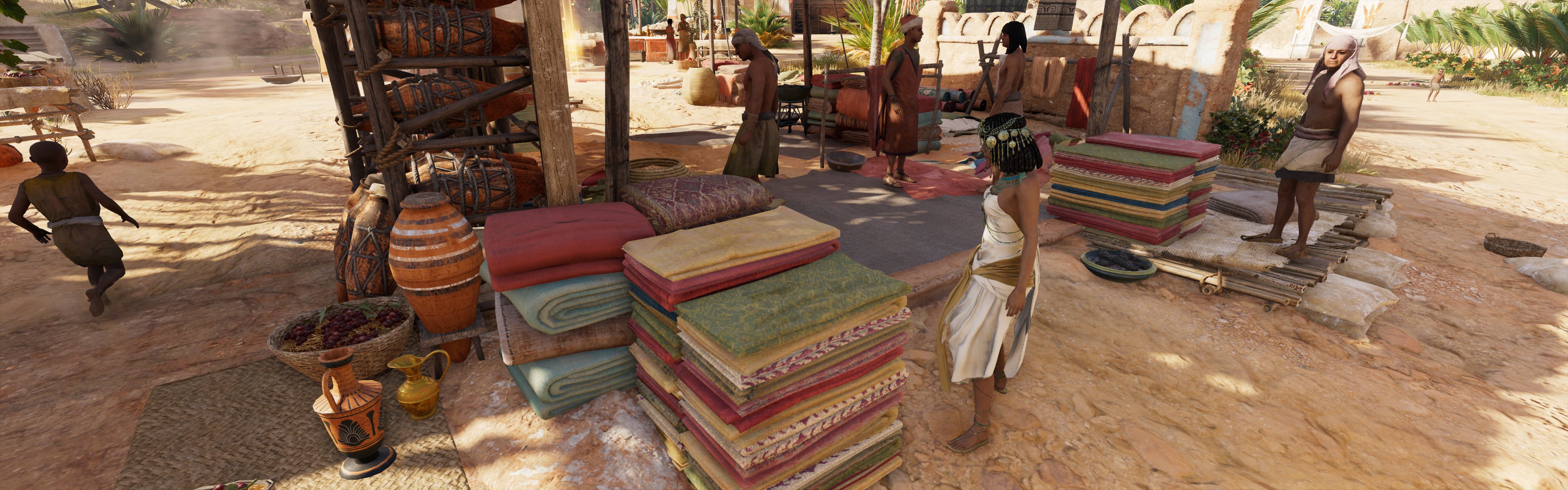 General 3840x1200 Egypt video game art Assassin's Creed desert video games CGI vases towel sunlight shade