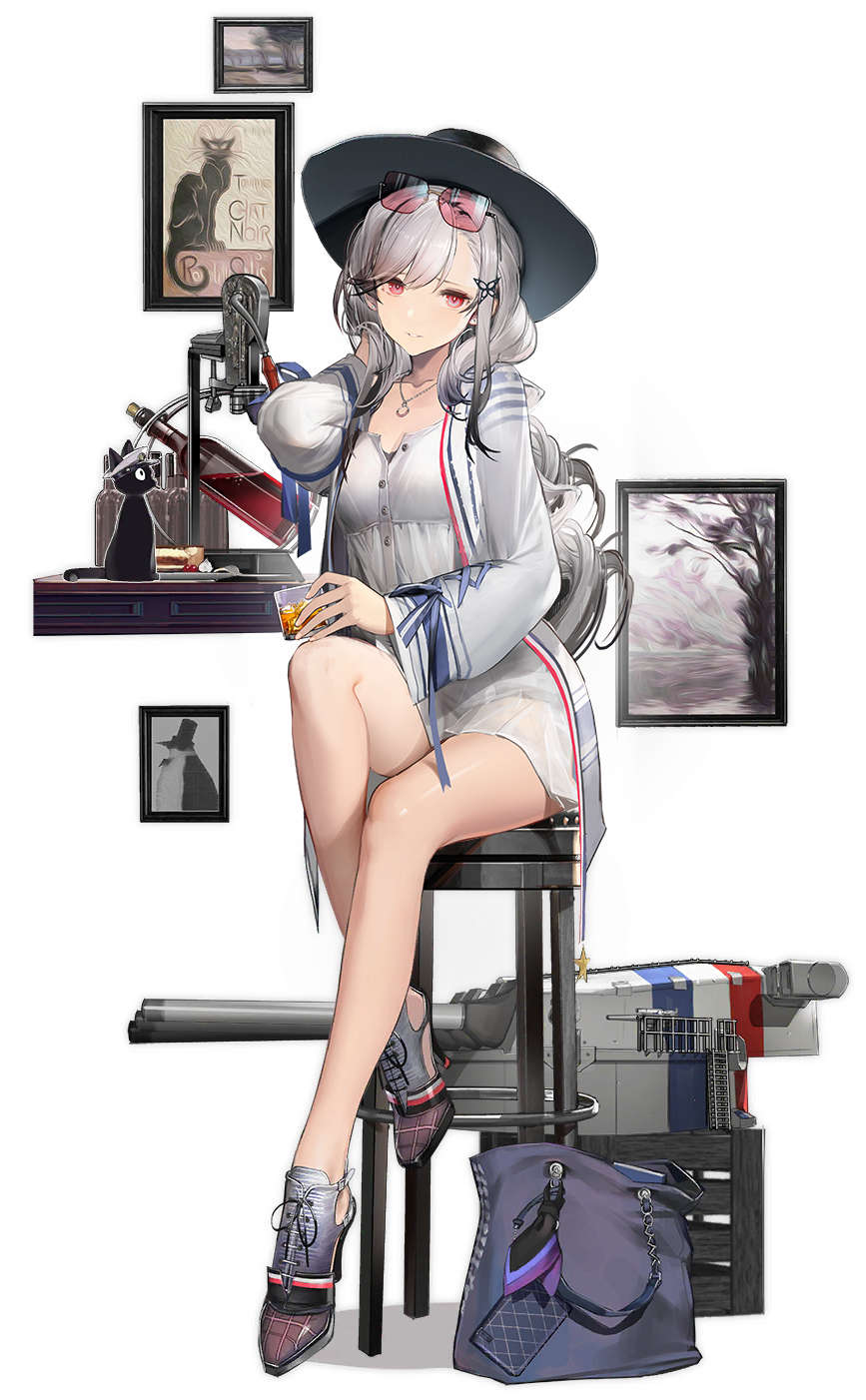 Anime 867x1402 Azur Lane anime girls portrait display sitting long hair looking at viewer hat legs chair sunglasses drink alcohol cats animals picture heels