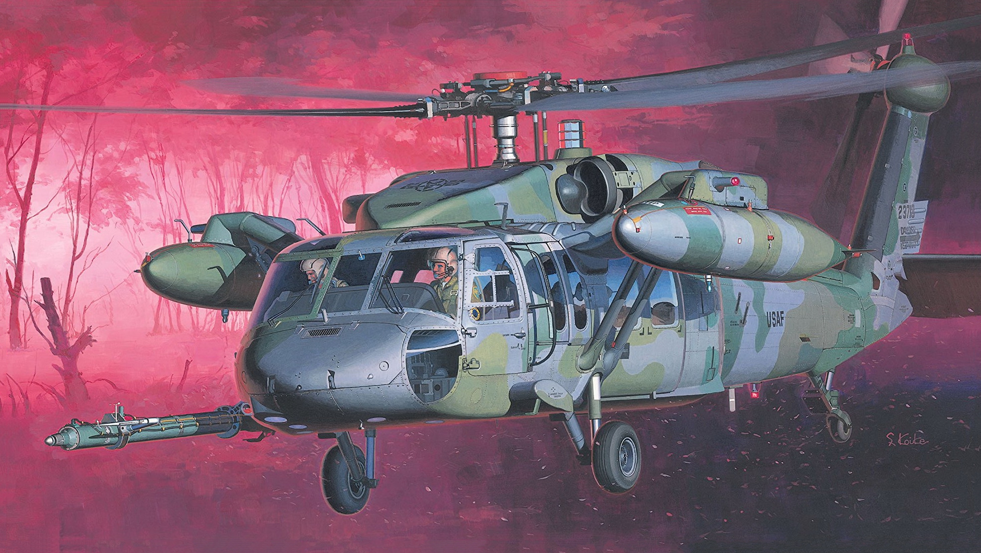 General 1967x1109 aircraft military army military vehicle artwork pilot flying frontal view signature military aircraft helmet Sikorsky HH-60 Pave Hawk US Air Force helicopters Shigeo Koike Boxart American aircraft Sikorsky Aircraft propaganda