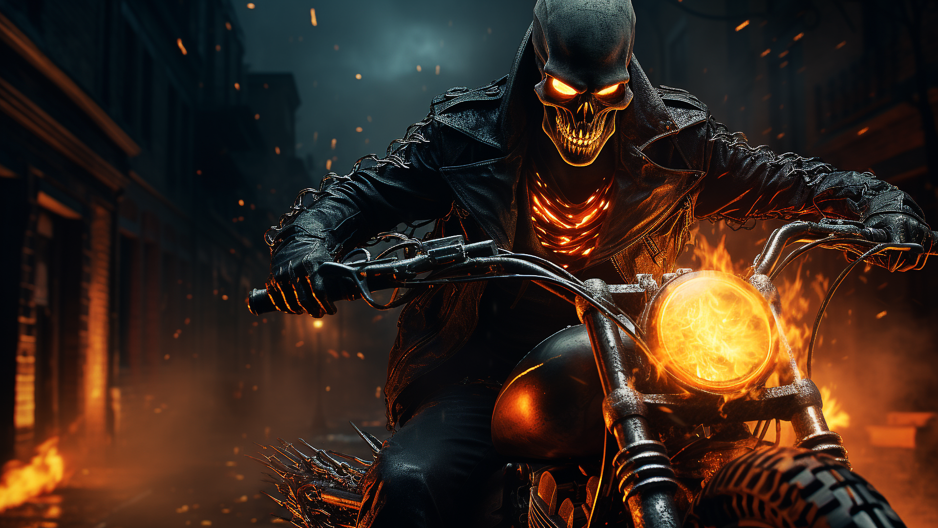 General 1920x1080 AI art Ghost Rider Marvel Comics digital art motorcycle fire skull jacket