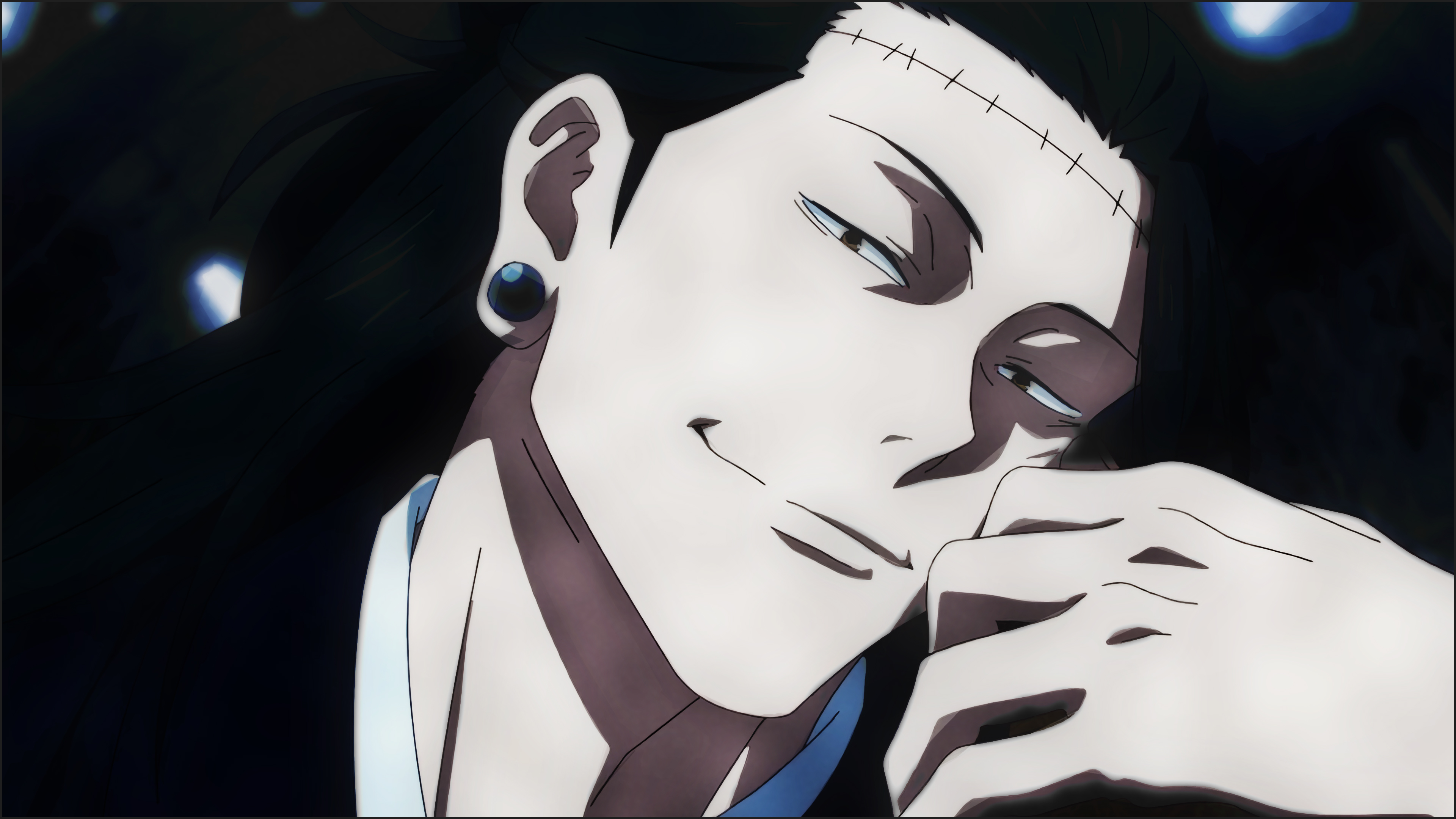 Anime 3840x2160 Suguru Geto anime boys Jujutsu Kaisen smiling ear piercing scars looking at viewer anime anime screenshot face