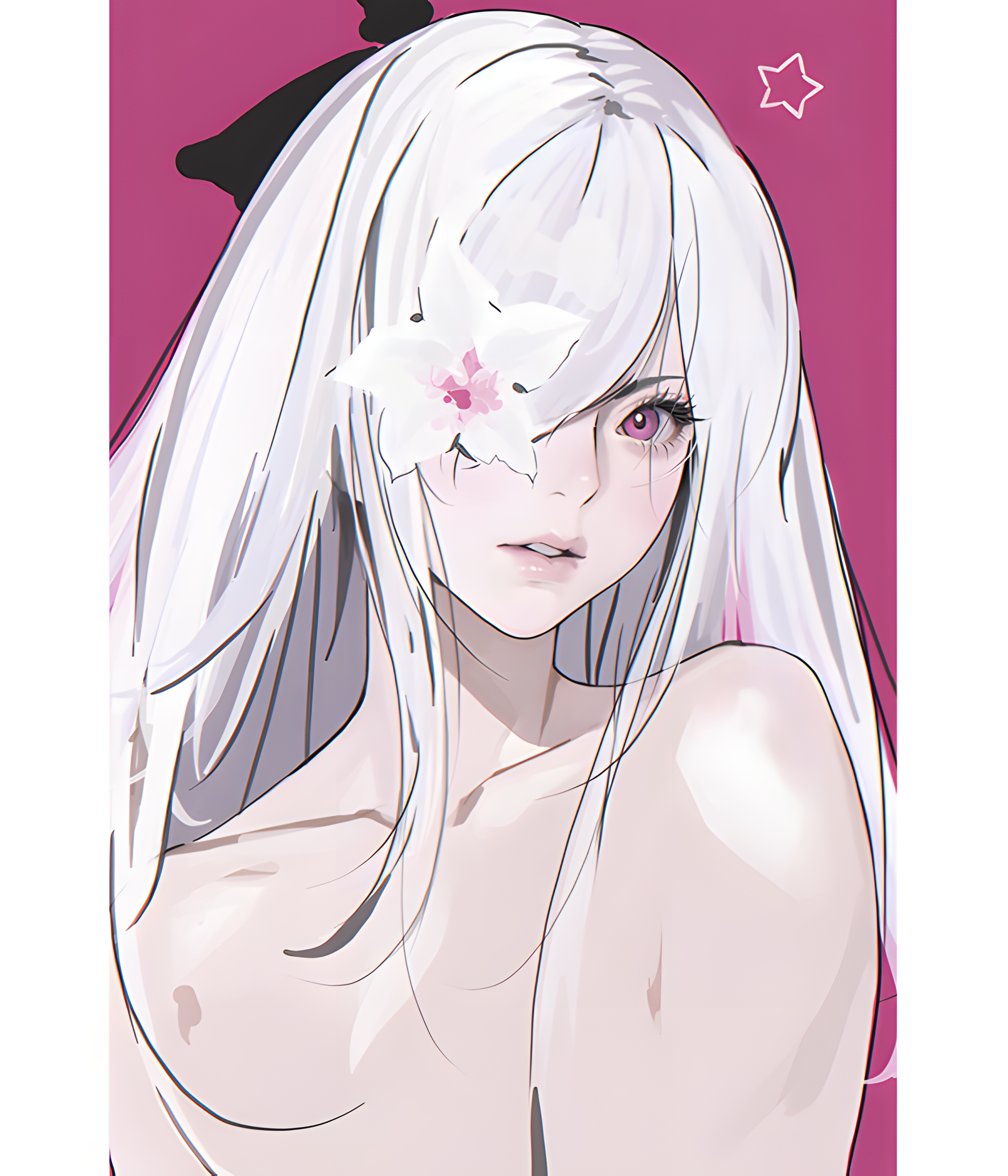 Anime 2400x2800 Drakengard 3 D.K anime girls portrait display long hair white hair one eye obstructed stars parted lips hair in face looking at viewer anime