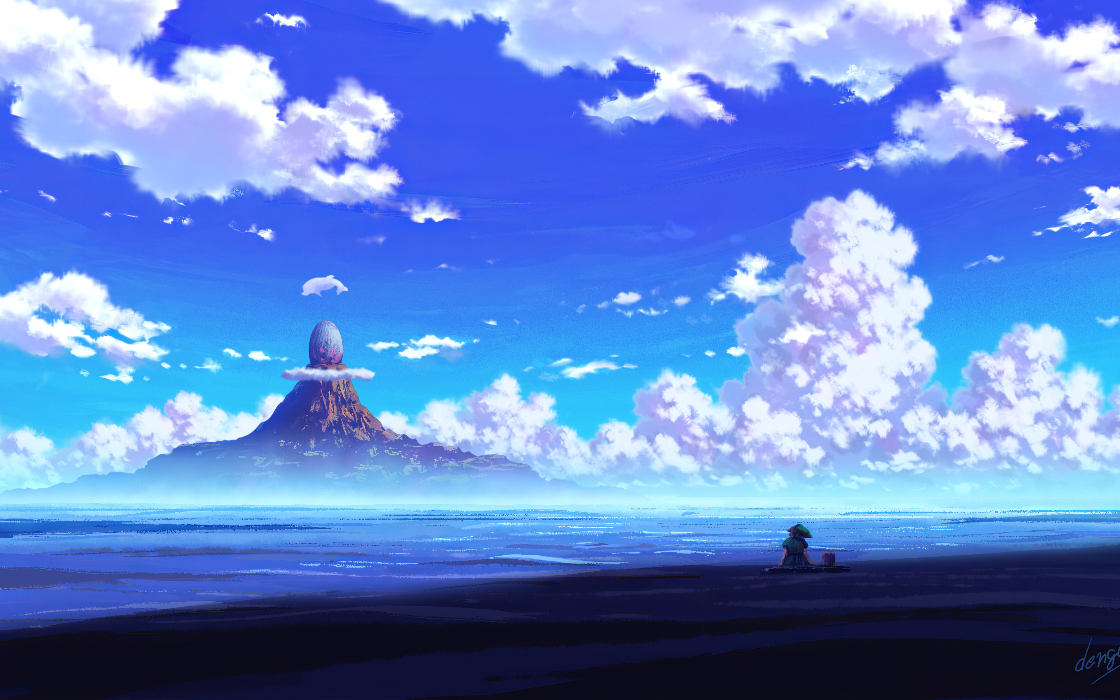 Anime 3840x2400 anime girls mountains clouds sky