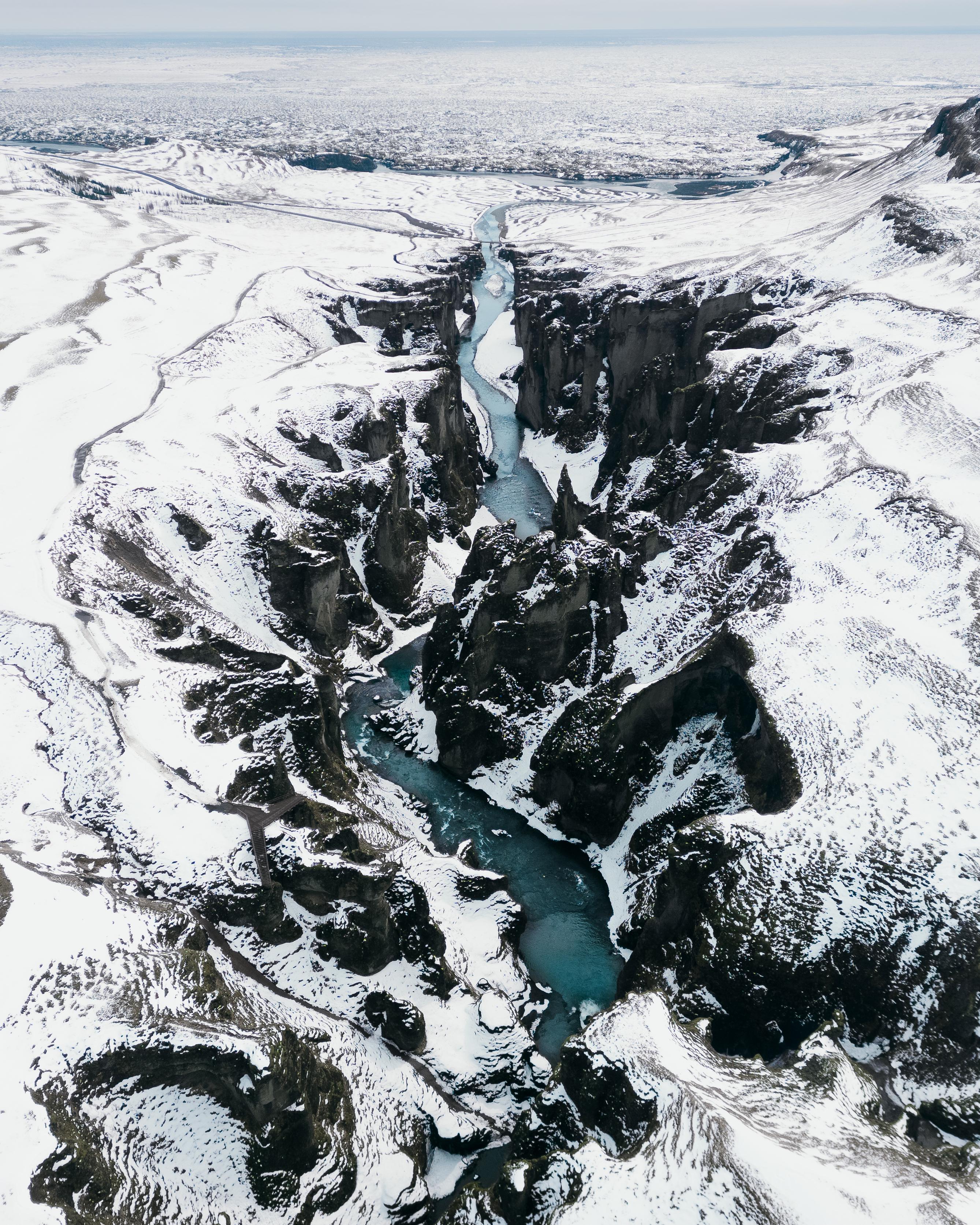 General 2677x3346 snow cliff nature landscape Iceland Europe river canyon mountains aerial view