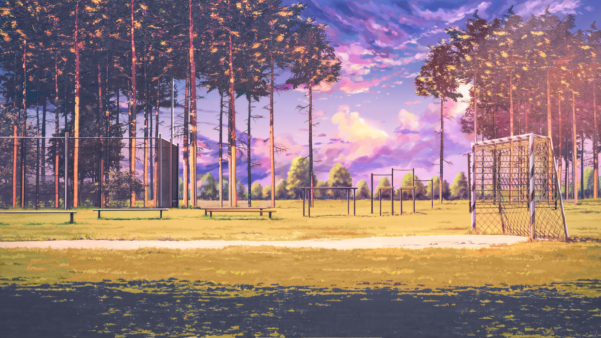 Anime 1920x1080 anime artwork sunset garden bench grass soccer field outdoors Everlasting Summer (visual novel)