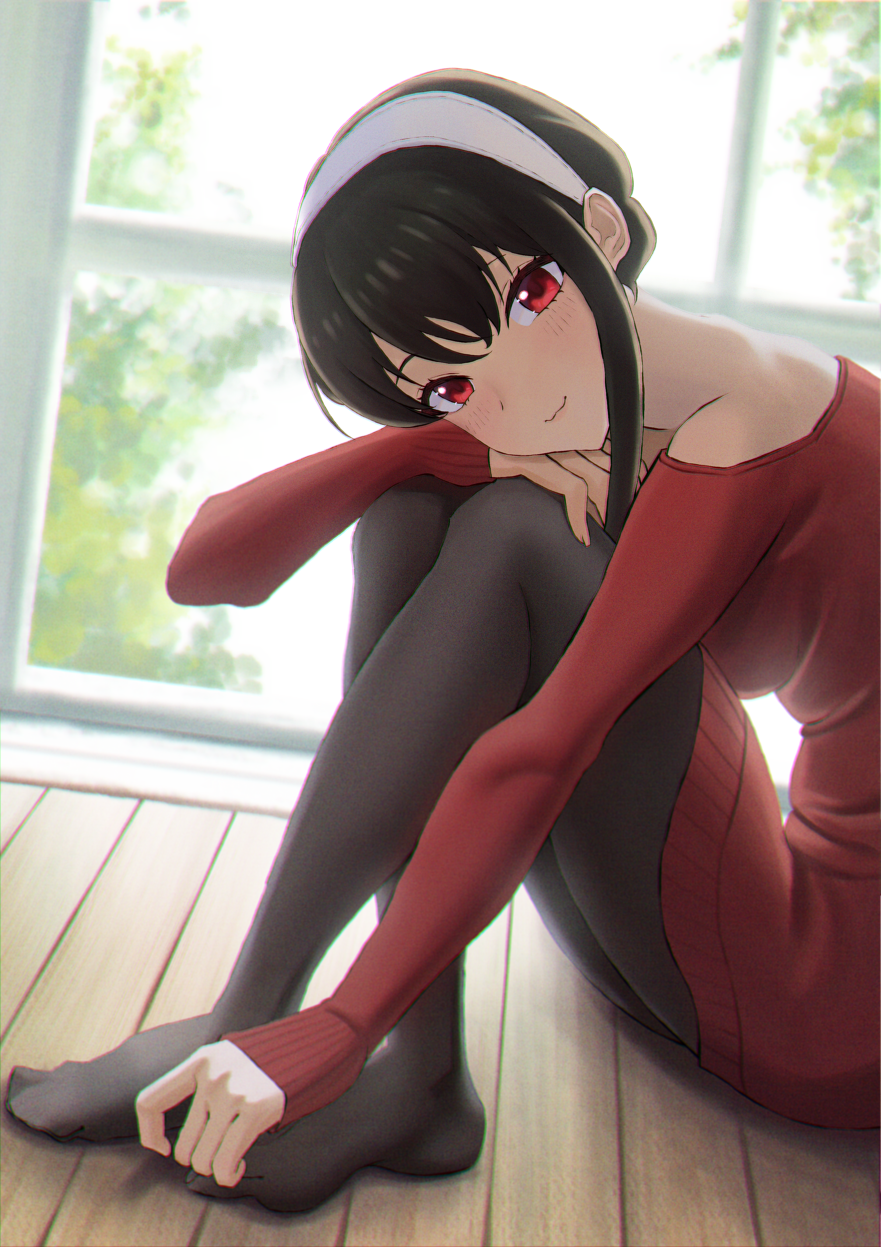 Anime 2894x4093 anime anime girls Yor Forger Spy x Family red eyes sweater pantyhose black hair
