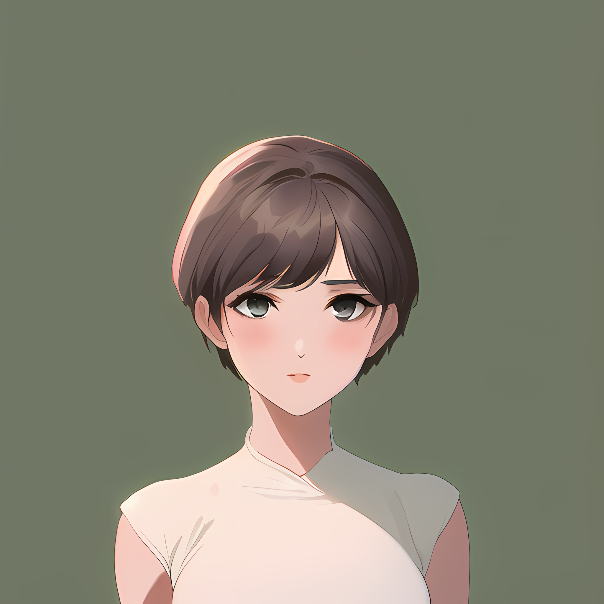 Anime 2048x2048 anime girls face short hair dark eyes anime green background novel ai looking at viewer simple background women