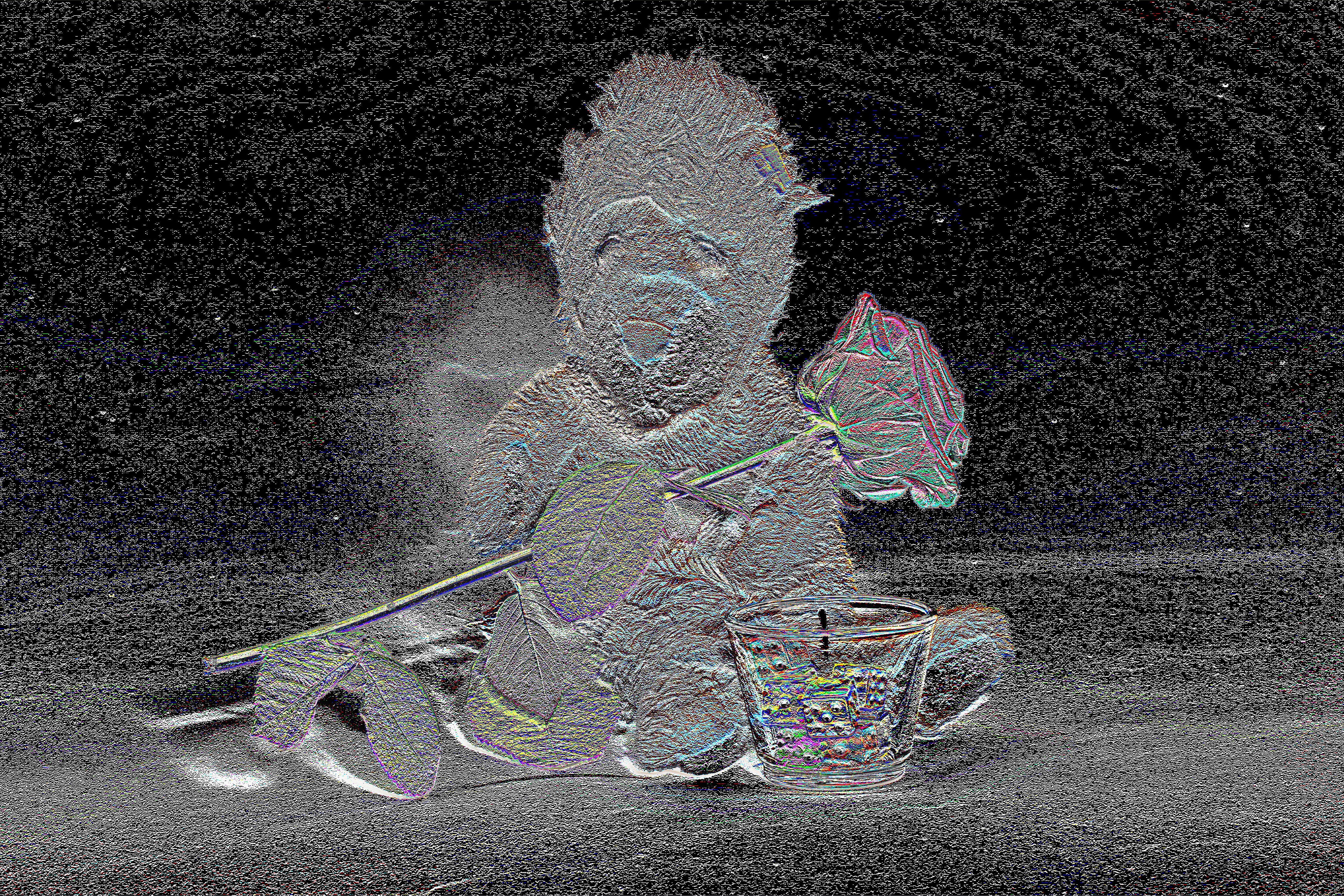 General 5543x3695 glitch art digital art children abstract monochrome rose cup dark background