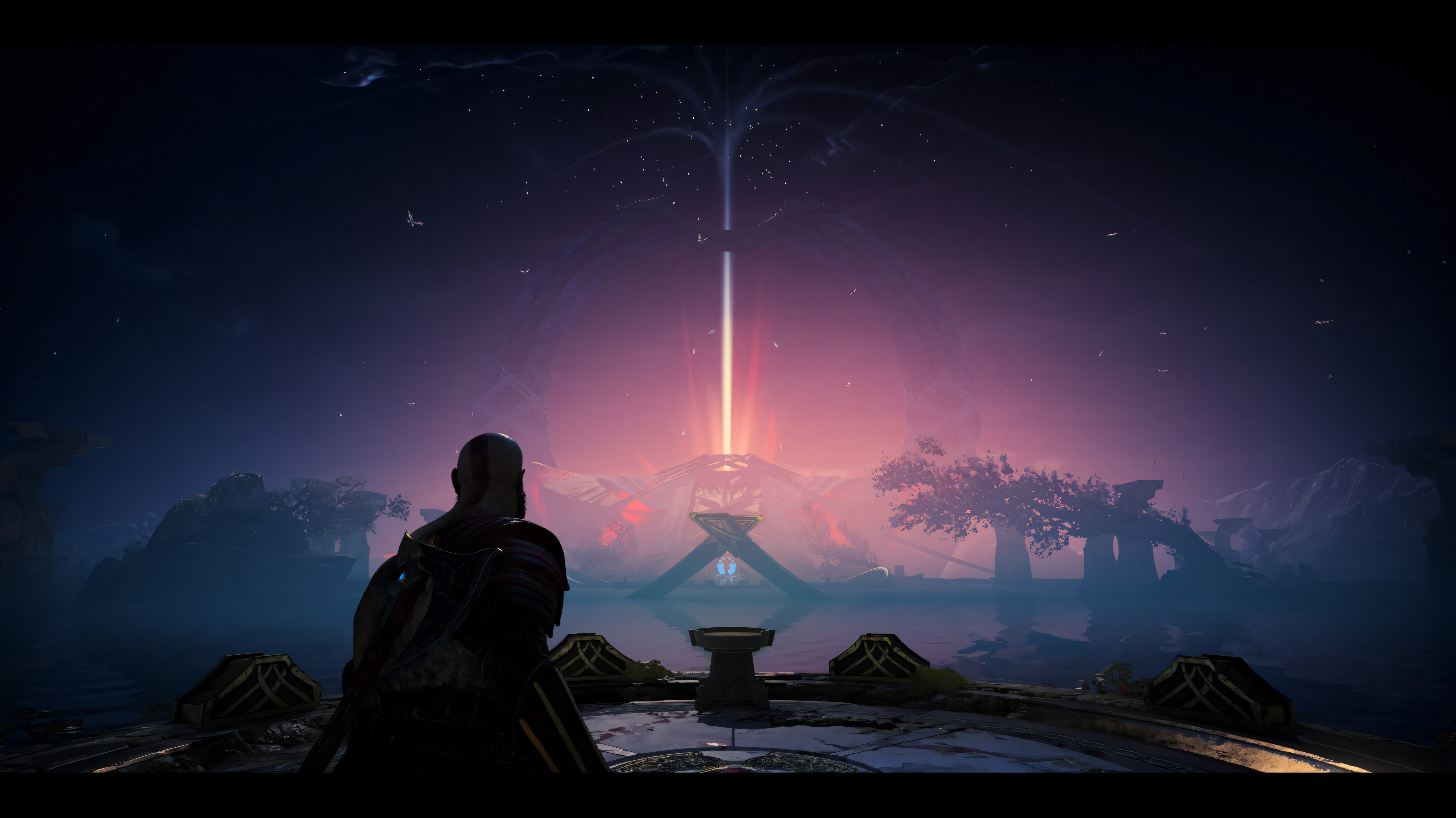 General 5760x3240 God of War God of War (2018) Kratos fantasy city video game art video games purple background