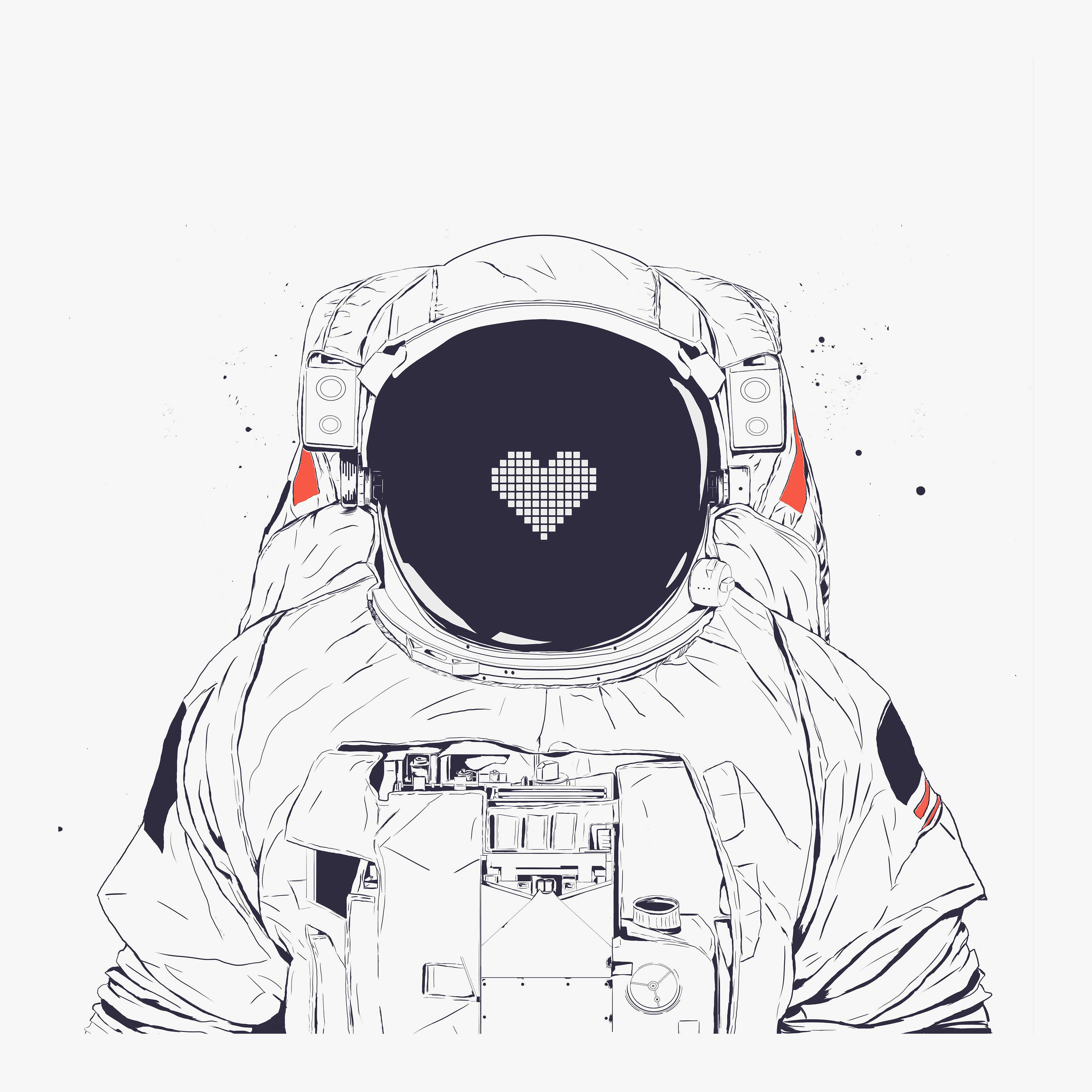 General 3840x3840 astronaut simple background digital art heart (design) white background