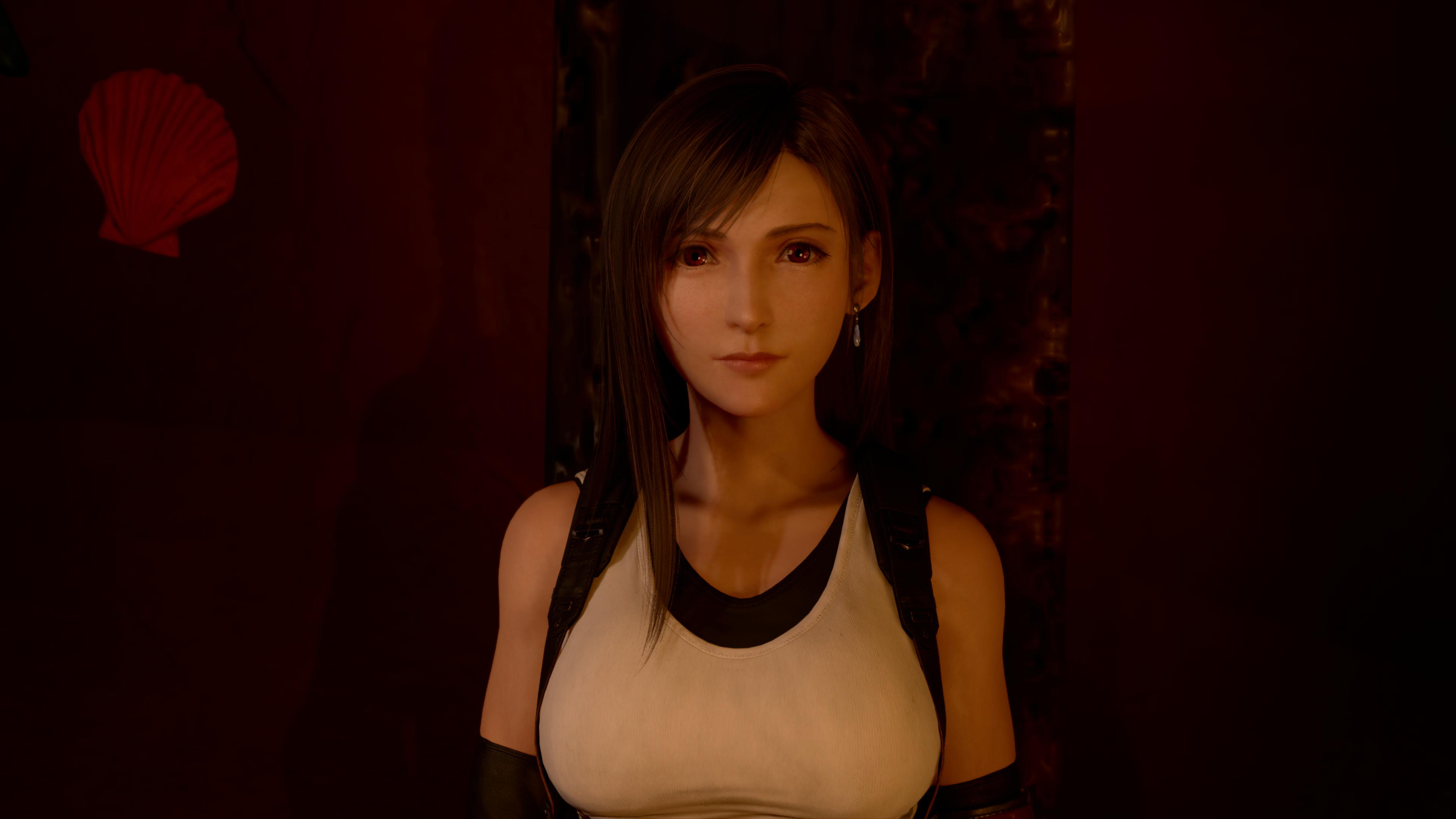 General 3840x2160 Final Fantasy Final Fantasy VII: Rebirth Tifa Lockhart video games Square Enix earring CGI video game characters video game girls long hair frontal view collarbone video game art screen shot bare shoulders face closed mouth sleeveless