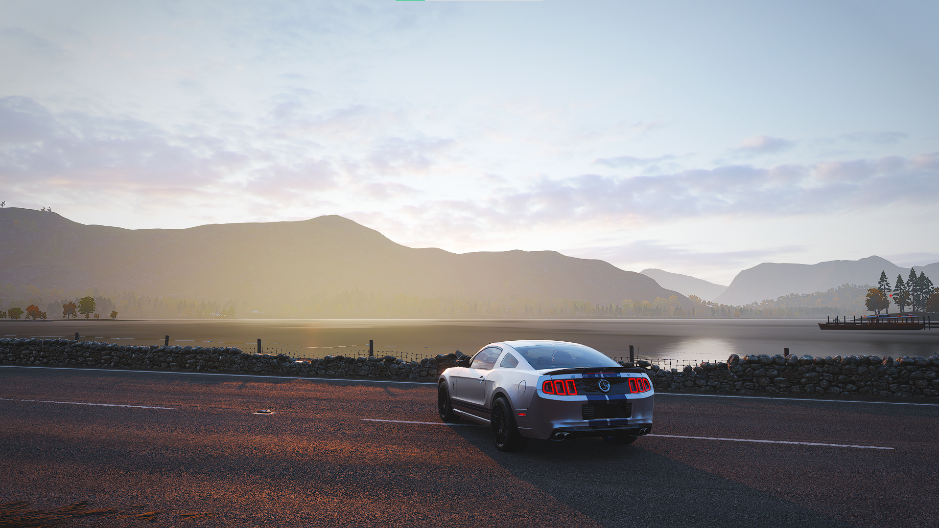 General 1918x1080 Horizon Festival car rear view Forza Horizon 4 Ford Ford Mustang Shelby muscle cars pony cars American cars digital art video games Ford Mustang Shelby sky clouds PlaygroundGames Turn 10 Studios taillights racing stripes vehicle Xbox Game Studios CGI video game art screen shot road