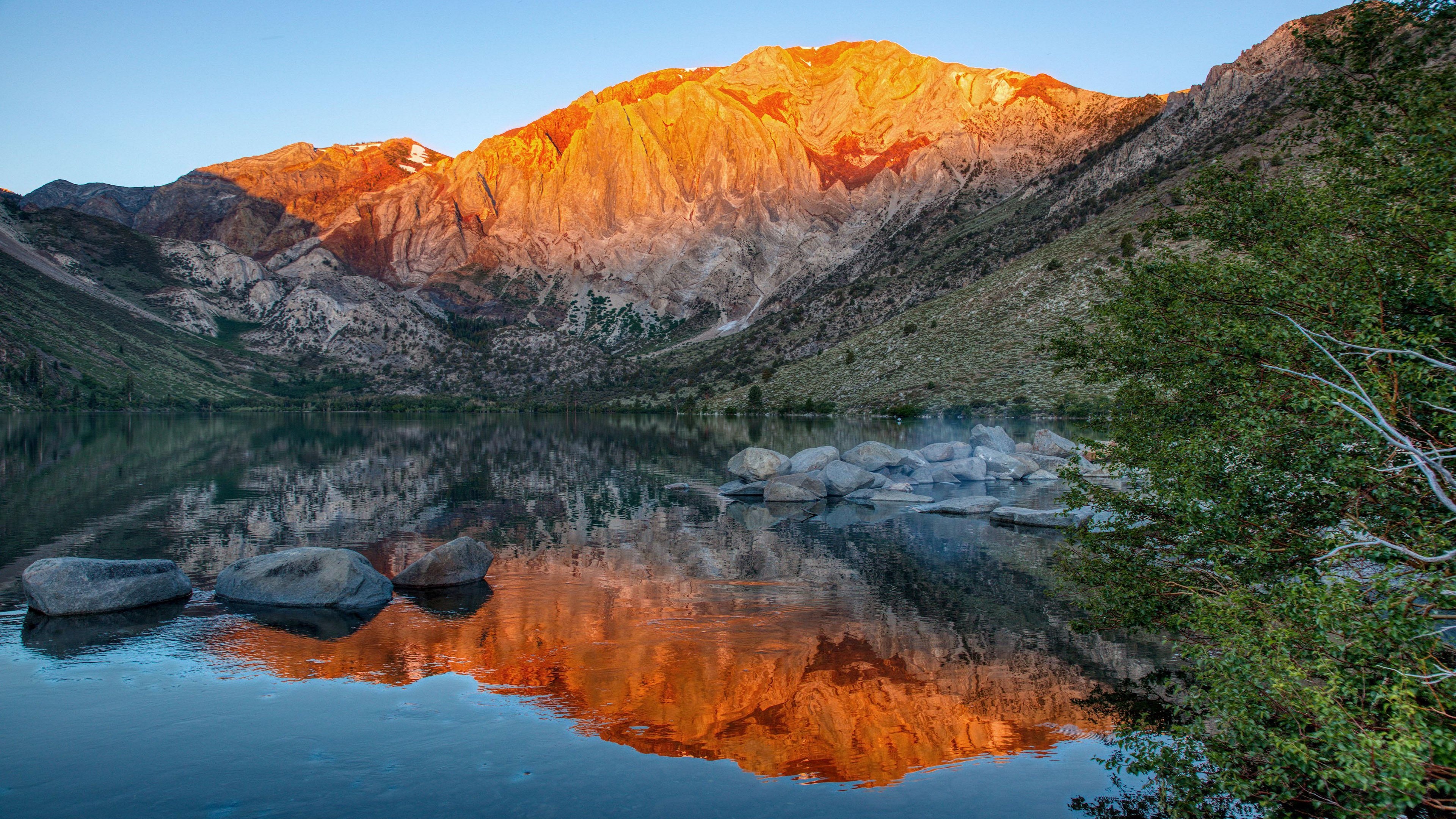 General 3840x2160 mountain top lake reflection landscape mountains sunlight