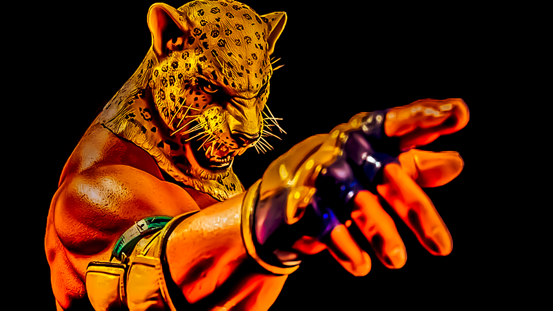 General 1920x1080 Tekken king video games fighting tiger simple background black background mask minimalism muscles gloves fingerless gloves video game characters video game men wrestler