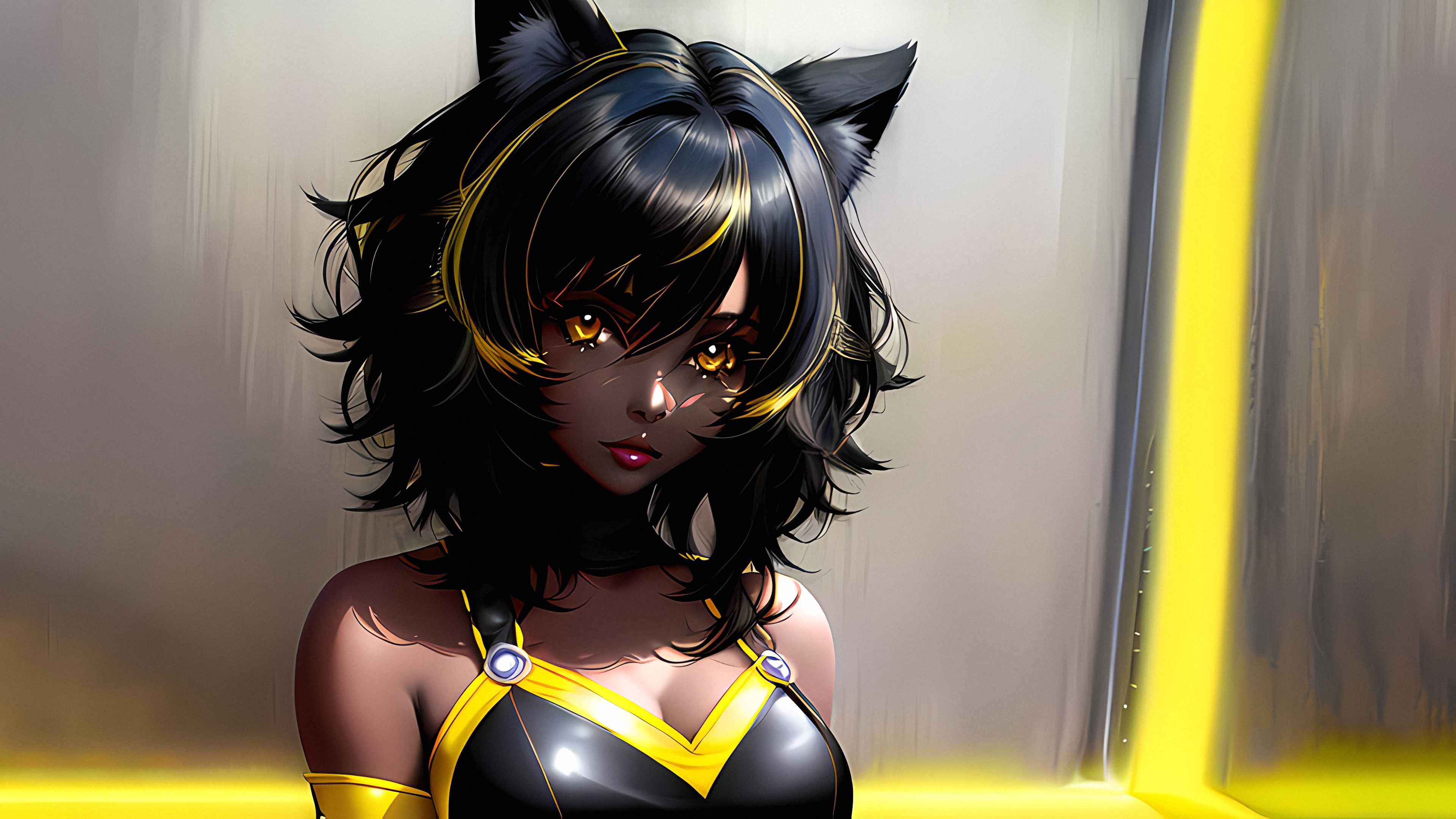 General 3840x2160 Stable Diffusion 4K ebony women women yellow AI art dark skin animal ears anime