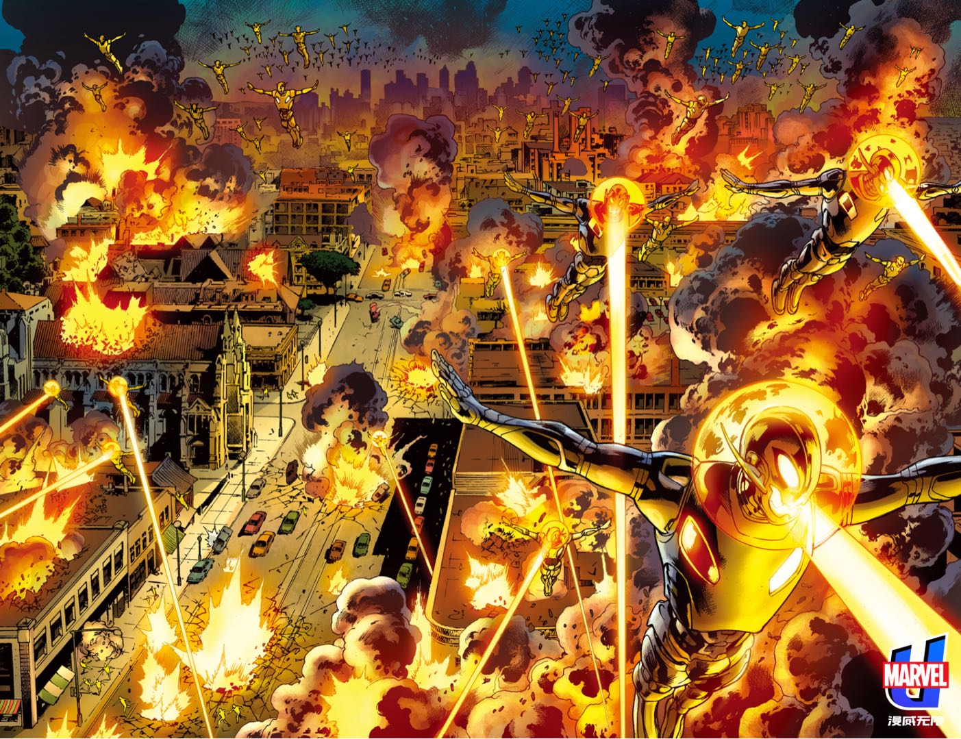 General 1403x1079 Spider-Man Ultron city destruction fire