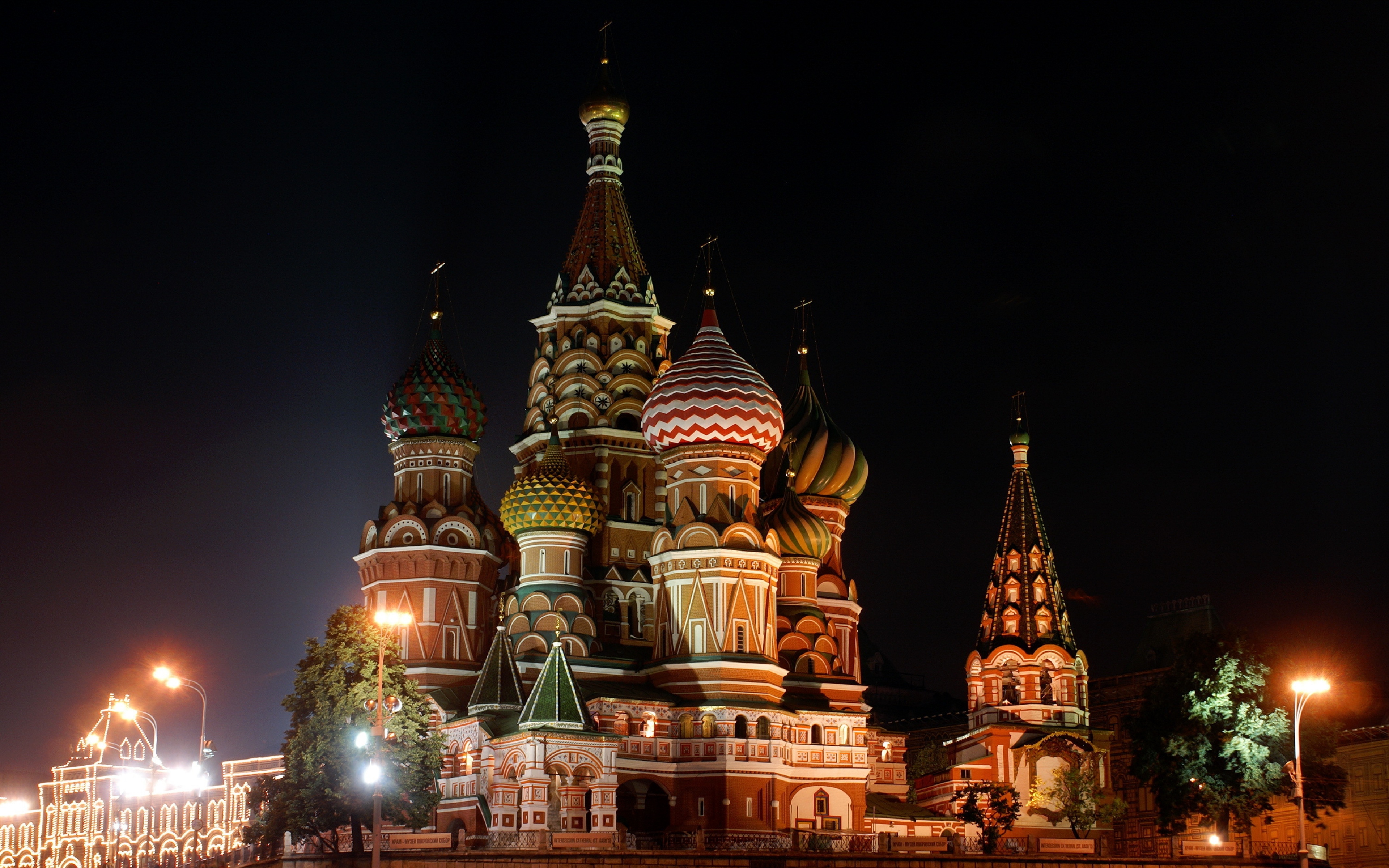 General 3840x2400 city night Moscow Russia Saint Basil's Cathedral Kremlin architecture street light building landmark