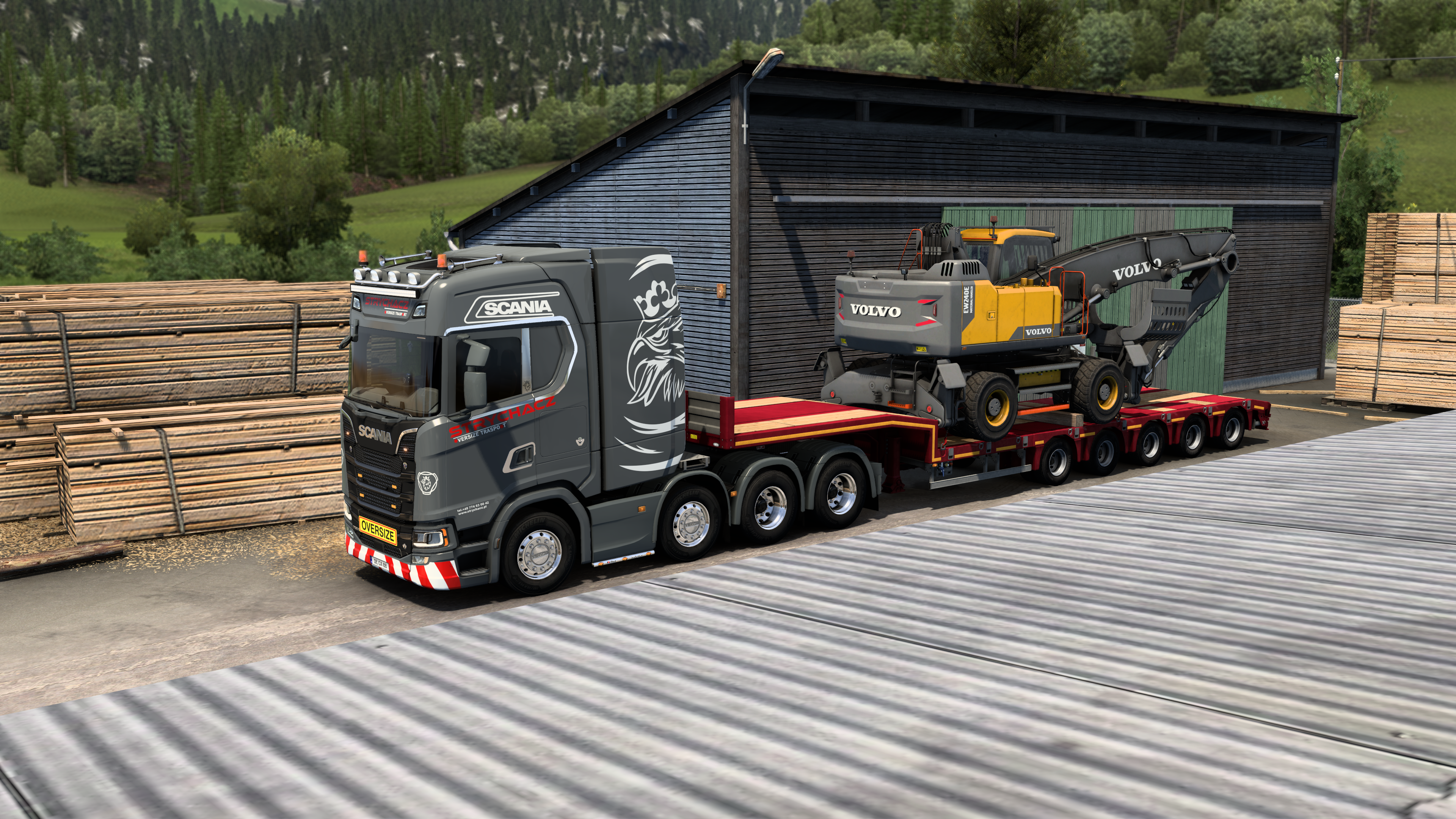 General 3840x2160 truck Scania Euro Truck Simulator 2 vehicle video games CGI side view trees wood