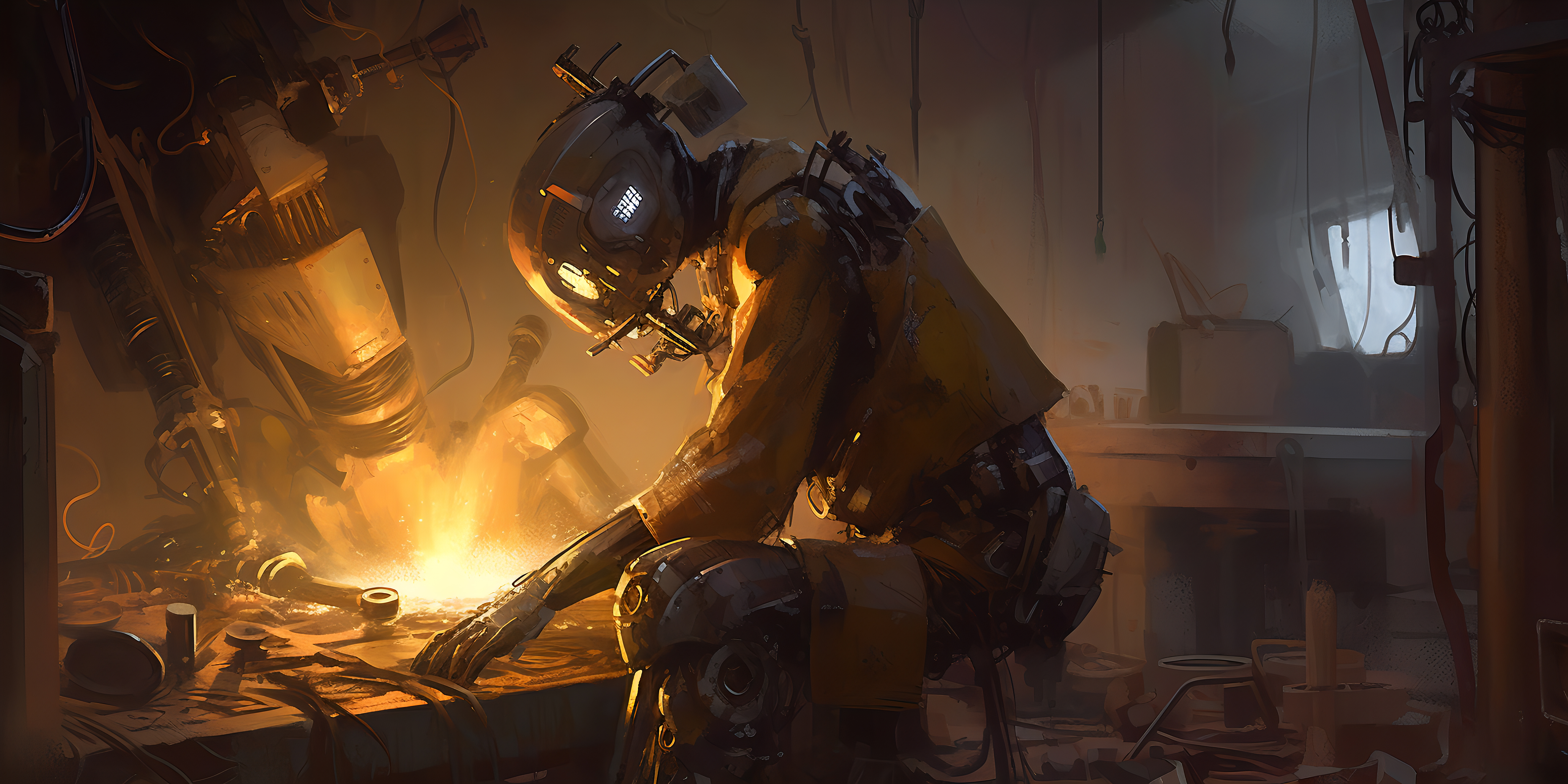 General 6144x3072 AI art robot welding