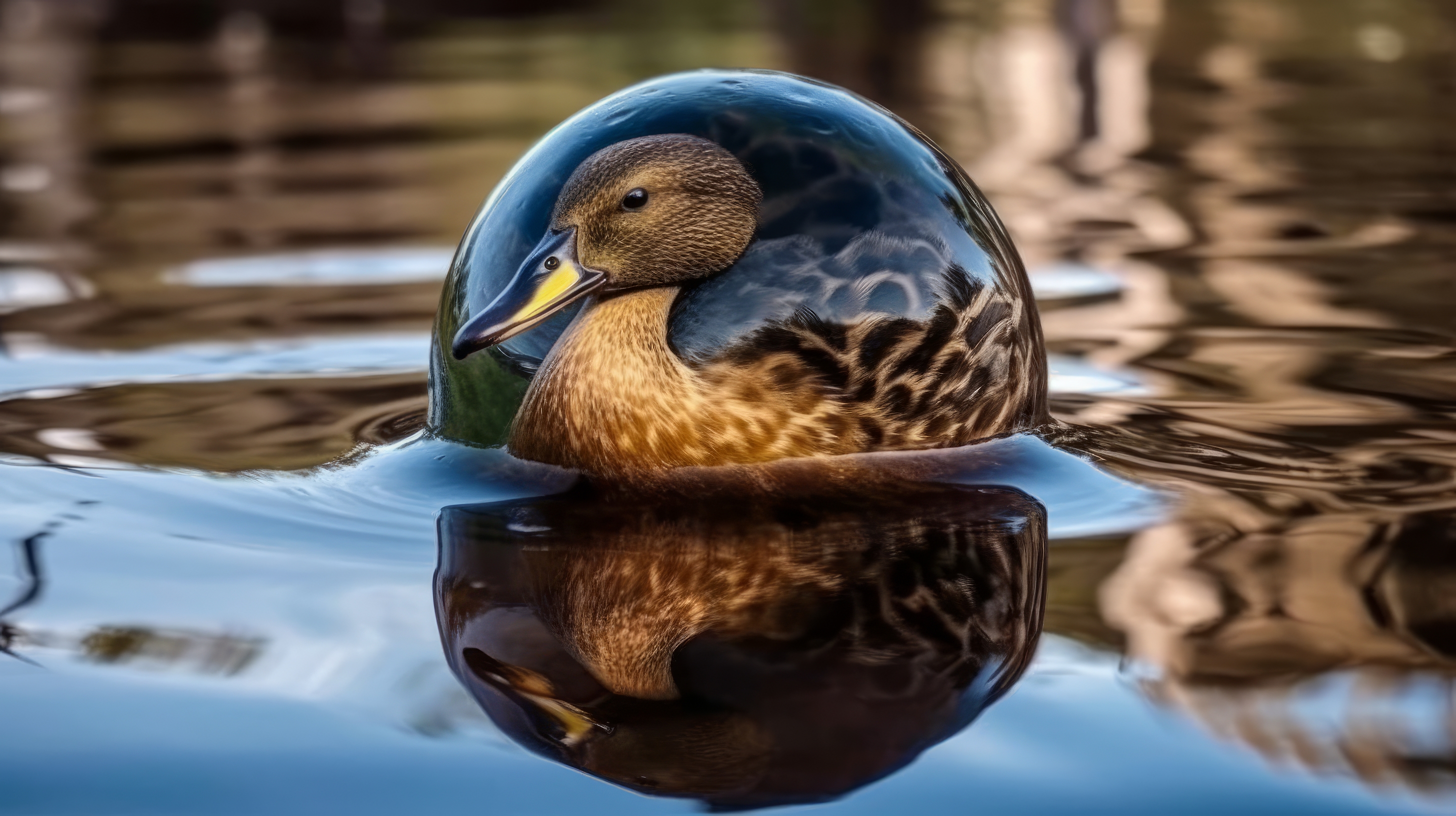 General 2912x1632 AI art water duck mallard sphere reflection animals