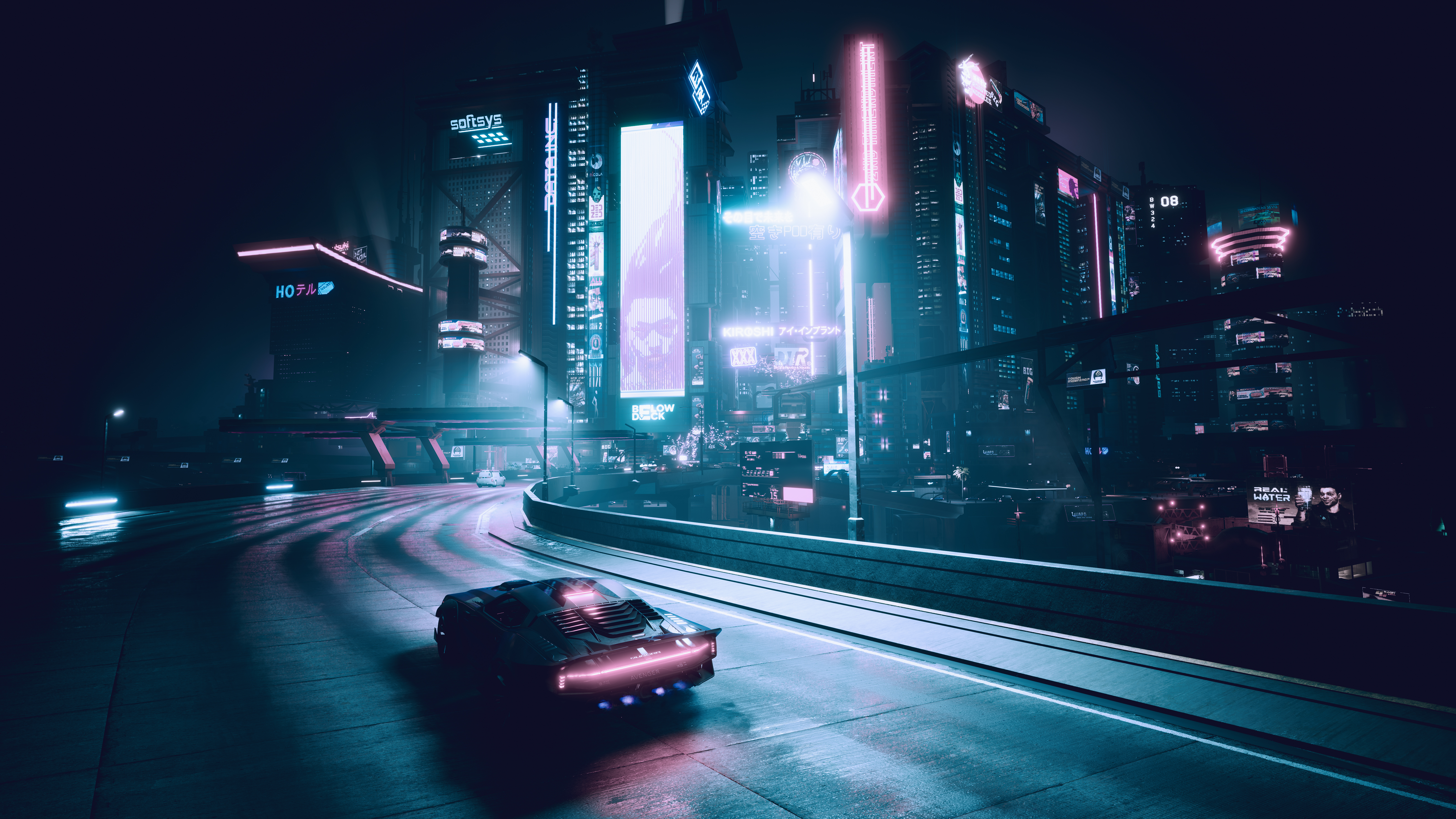 General 6400x3600 car racing Cyberpunk 2077 car taillights city city lights night neon CD Projekt RED digital art video games