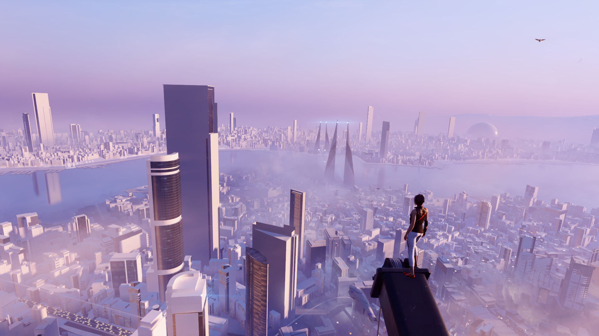 General 1920x1080 Mirror's Edge Catalyst urban Futurism PC gaming screen shot cityscape Mirror's Edge video game art city video games sky building skyscraper video game characters CGI video game girls standing clouds sunlight water reflection sleeveless shirt