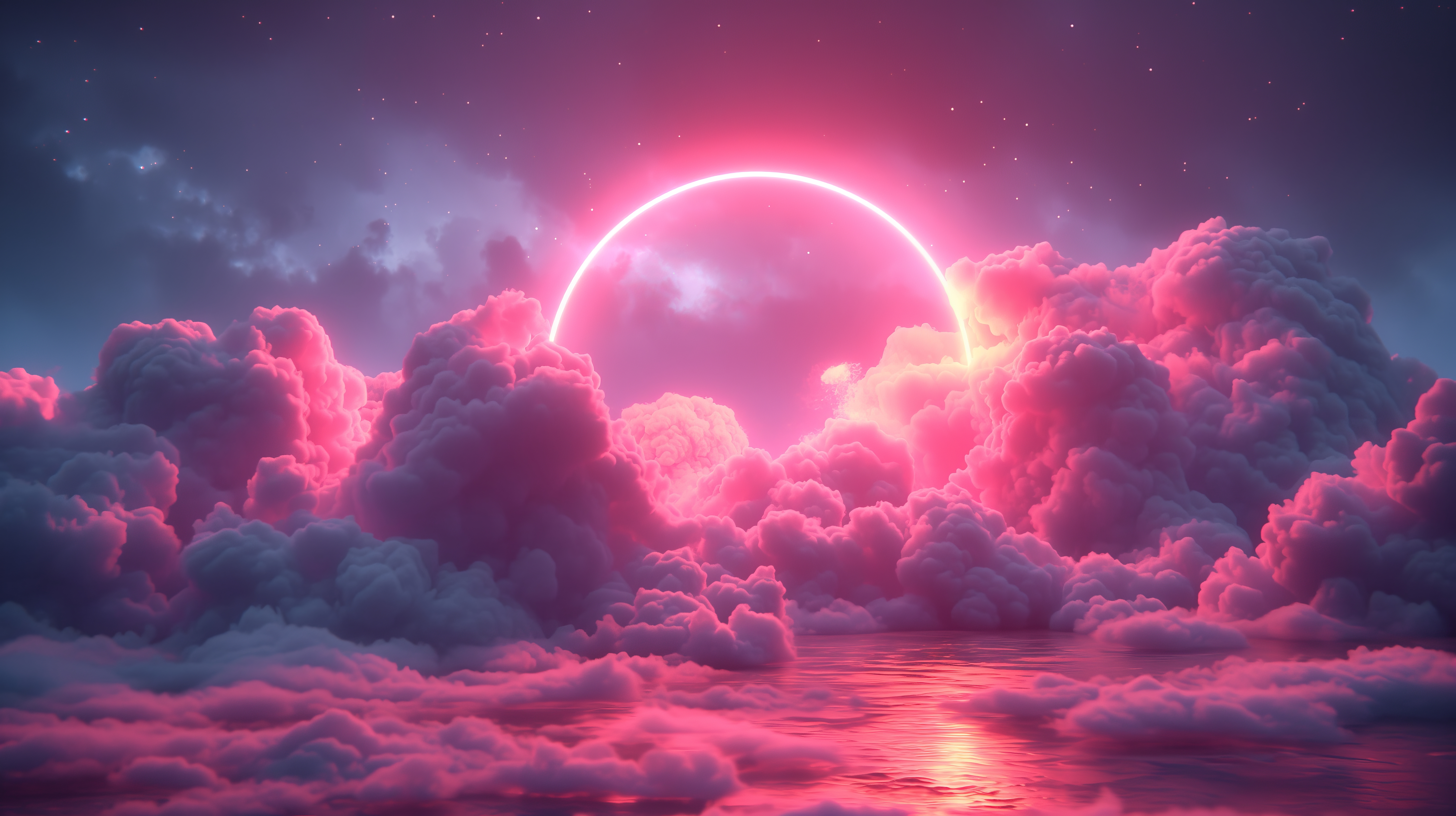 General 5824x3264 AI art synthwave vaporwave clouds illustration abstract circle pink sky digital art neon
