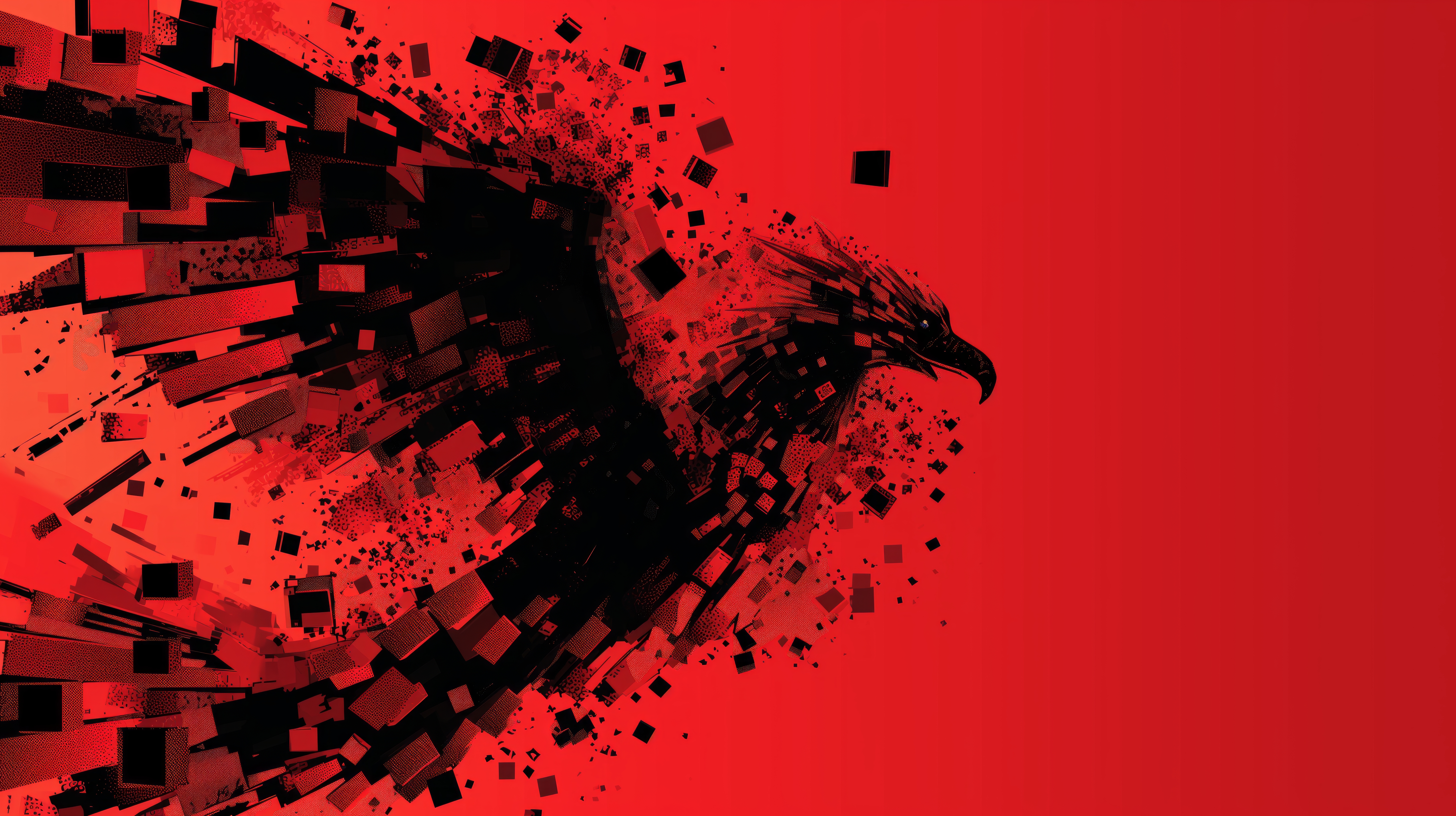 General 5824x3264 AI art illustration red birds abstract digital art animals simple background beak wings red background cube