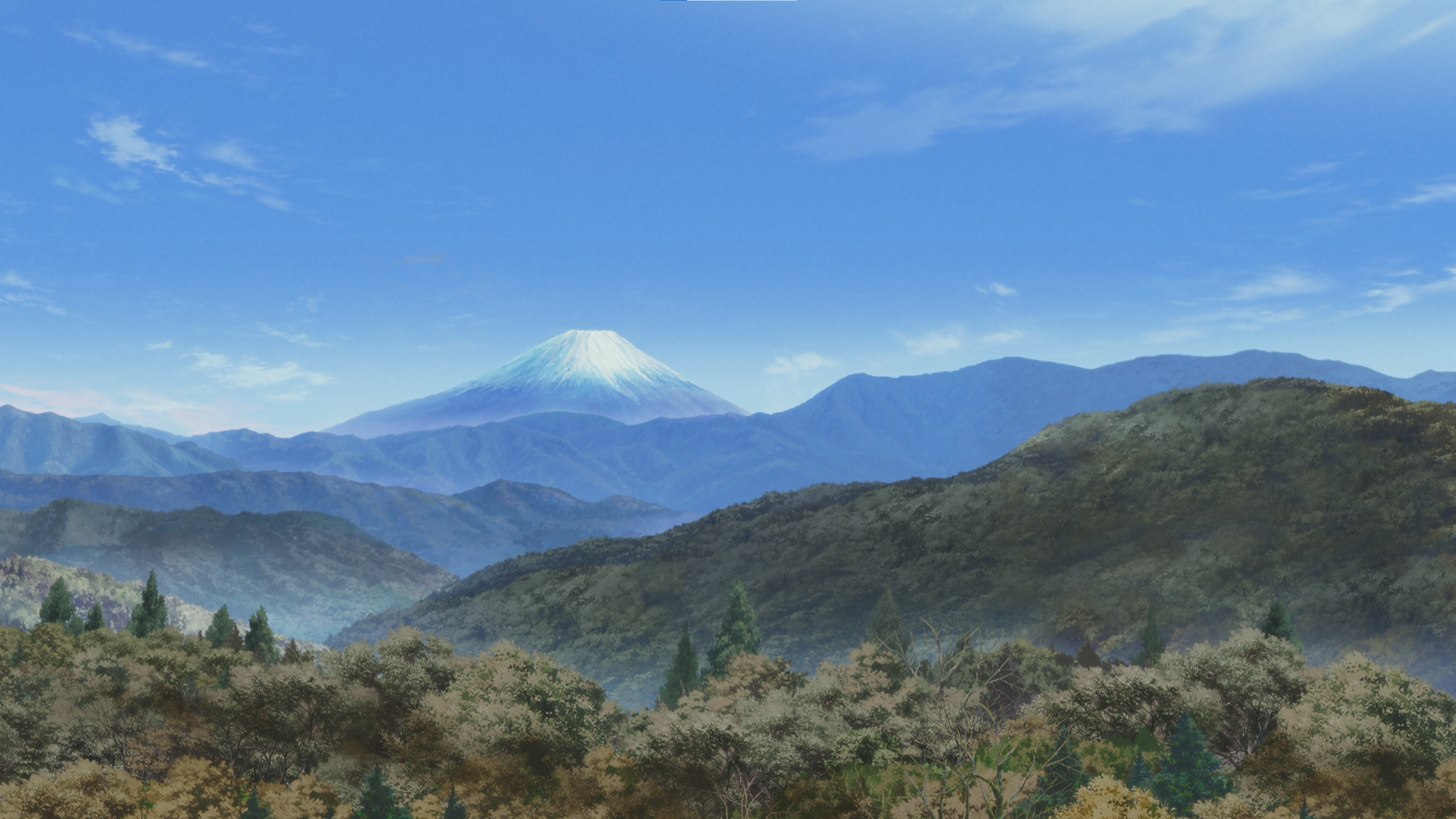 Anime 2560x1440 Yuru Camp mountains drawn snow forest landscape cold sky clouds screen shot trees Anime screenshot anime nature