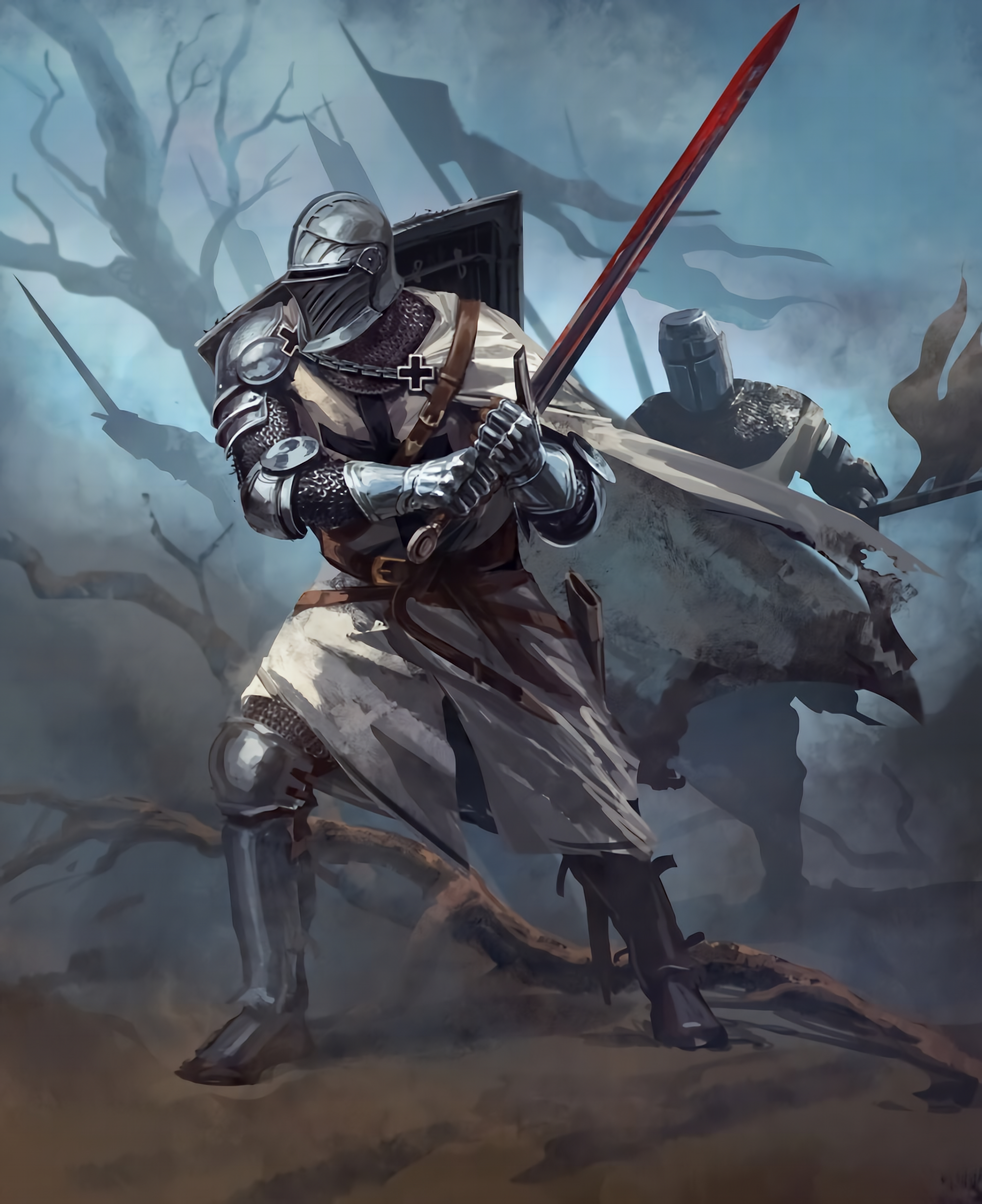 General 2000x2454 fantasy art warrior knight portrait display middle ages digital art armor sword shield helmet branch flag fantasy men Catalin Lartist