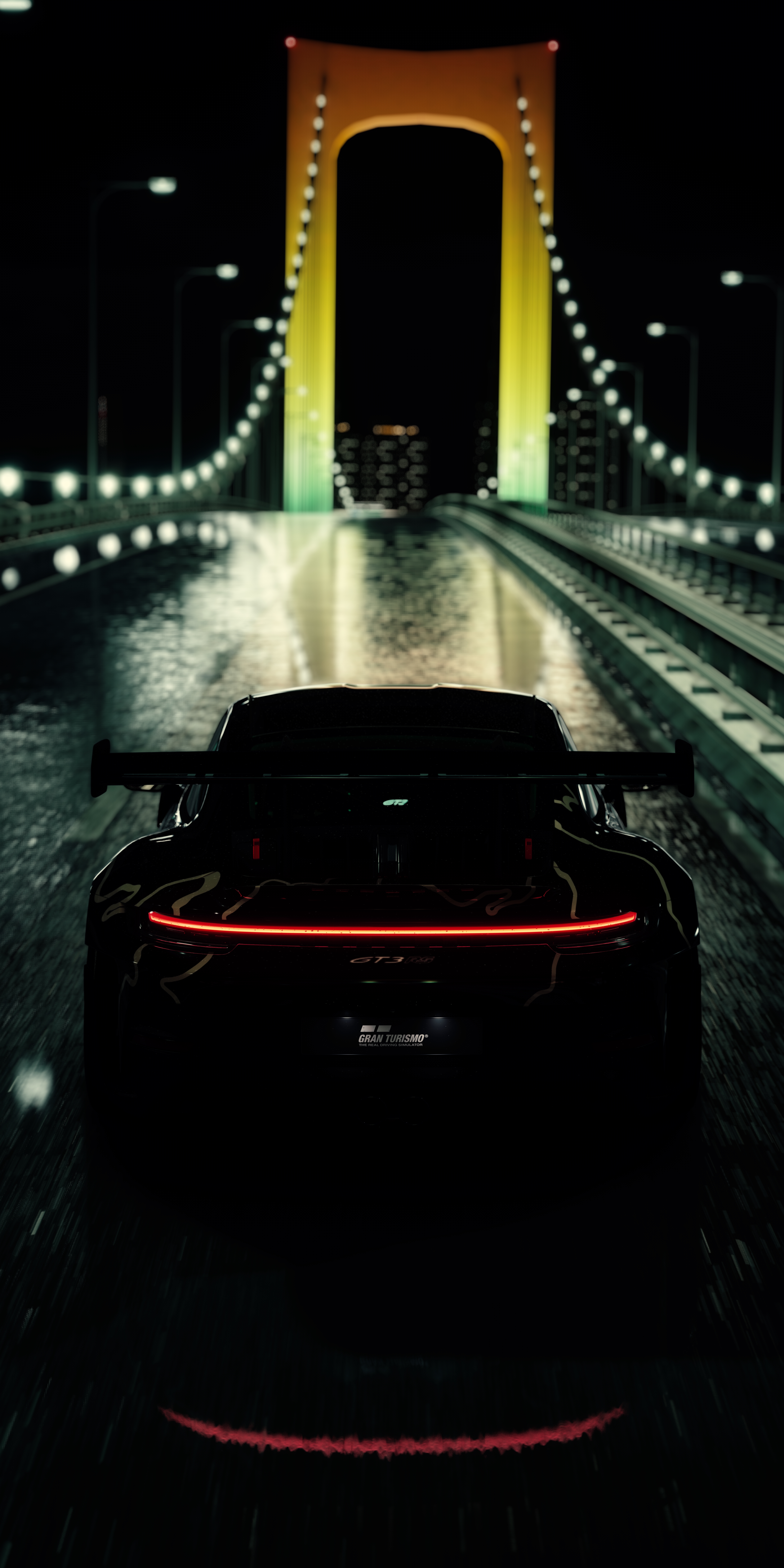 General 3840x7680 Porsche 911 Tokyo bridge Assetto Corsa PC gaming Gran Turismo video game art screen shot taillights rear view car road blurred blurry background night reflection video games lights portrait display