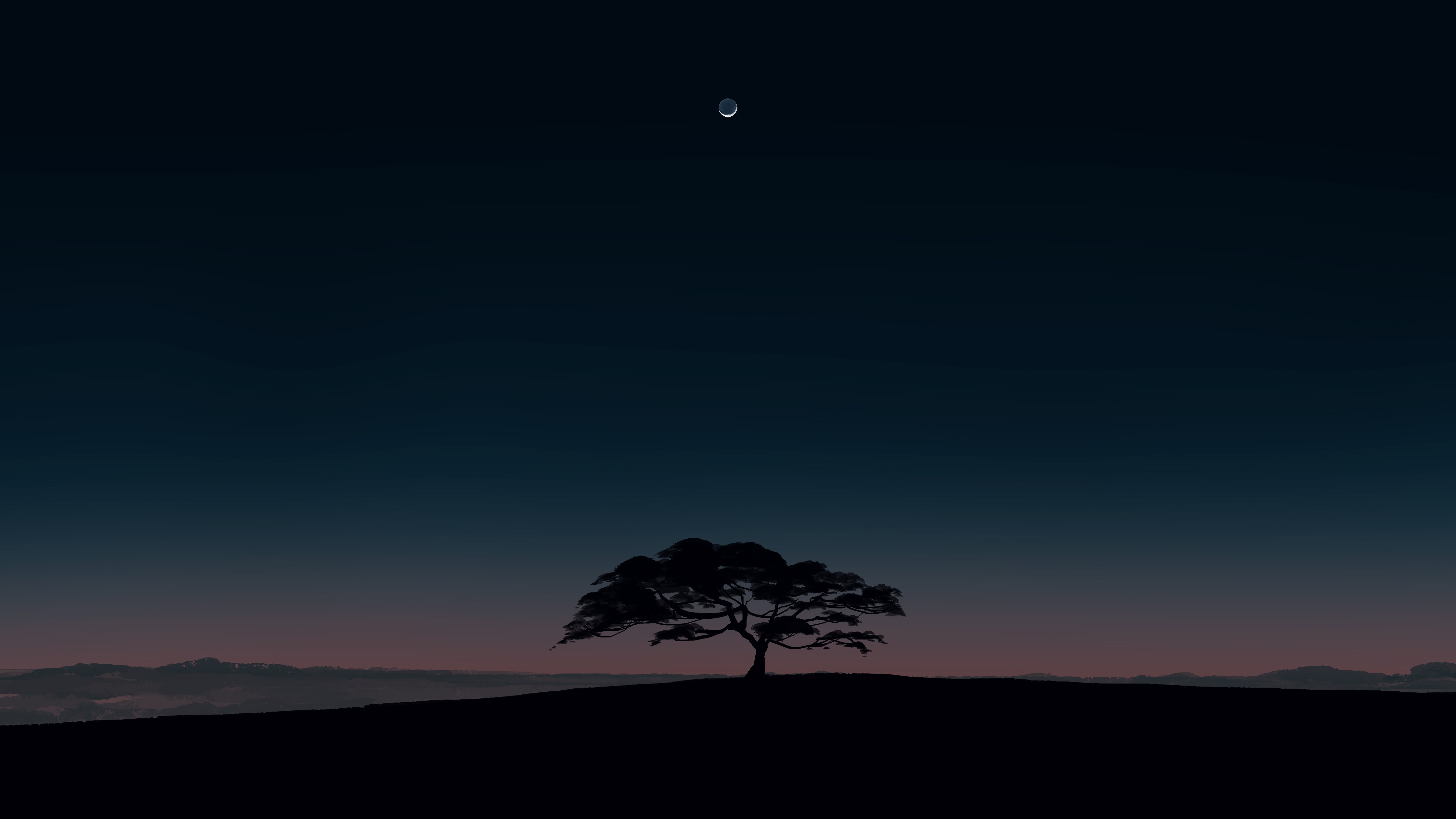General 4267x2400 Gracile Pixiv digital art artwork night silhouette sky Moon crescent moon trees moonlight