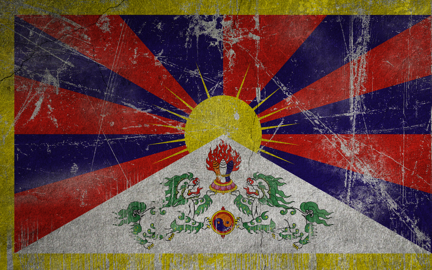 General 1440x900 flag Tibet Sun animals Yin and Yang sun rays