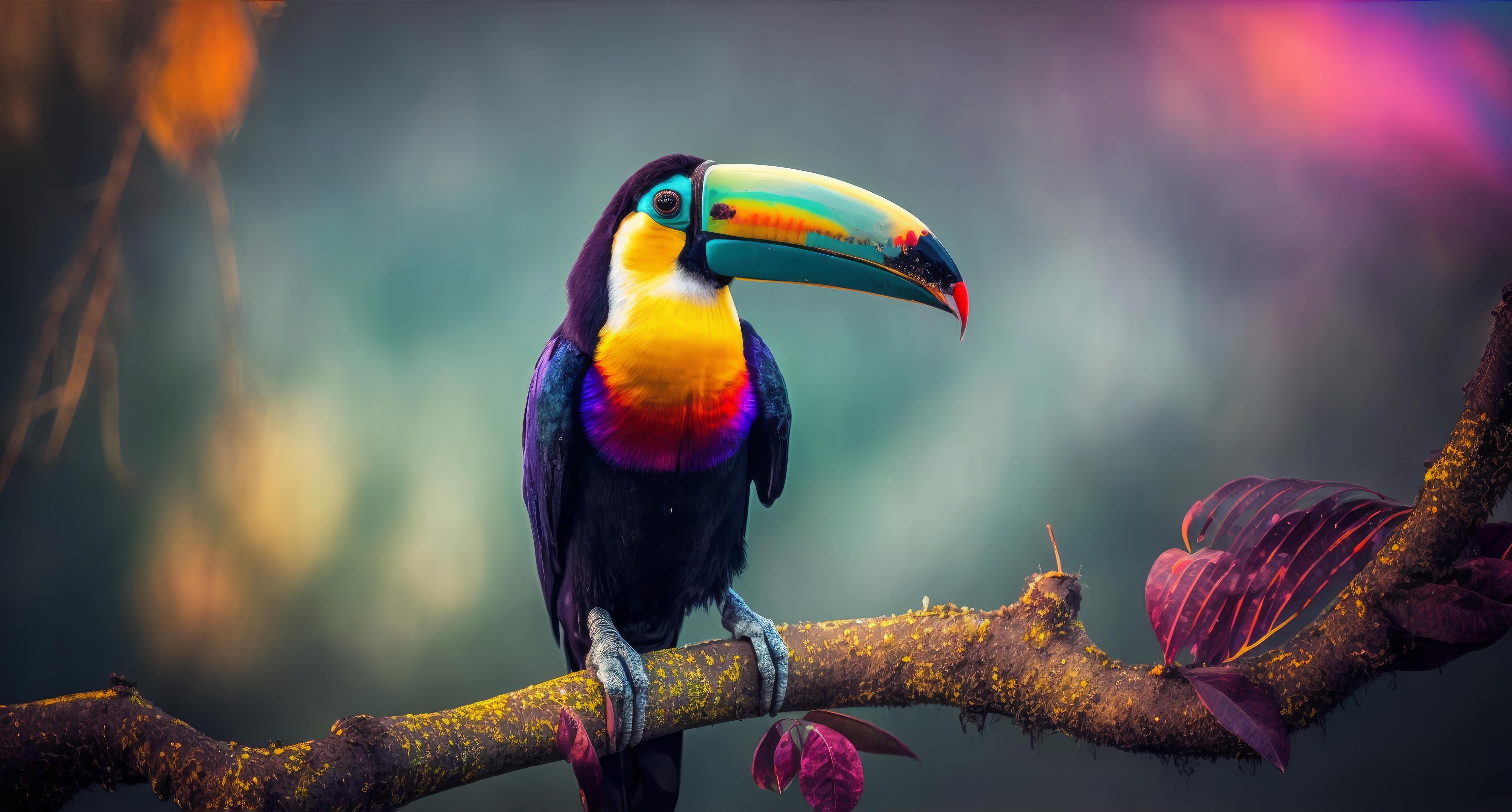 General 4579x2461 AI art colorful toucans animals nature branch