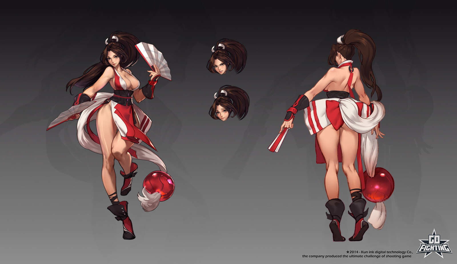 General 1600x924 Mai Shiranui King of Fighters video games minimalism video game girls fans simple background big boobs thighs legs ponytail