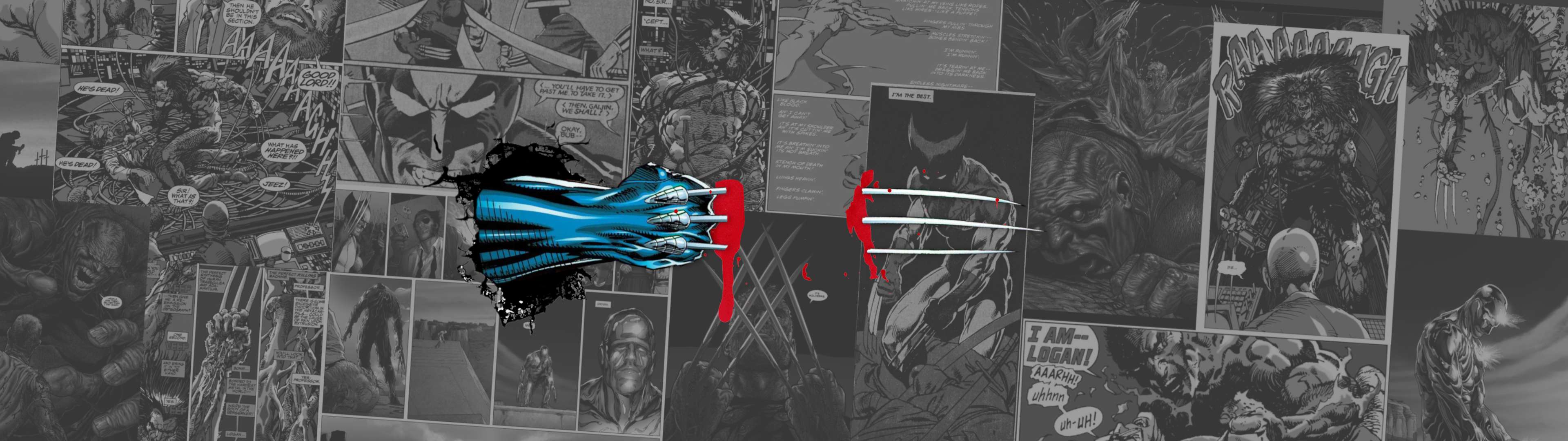 General 3840x1080 Wolverine comics claws low saturation hole superhero X-Men minimalism comic art