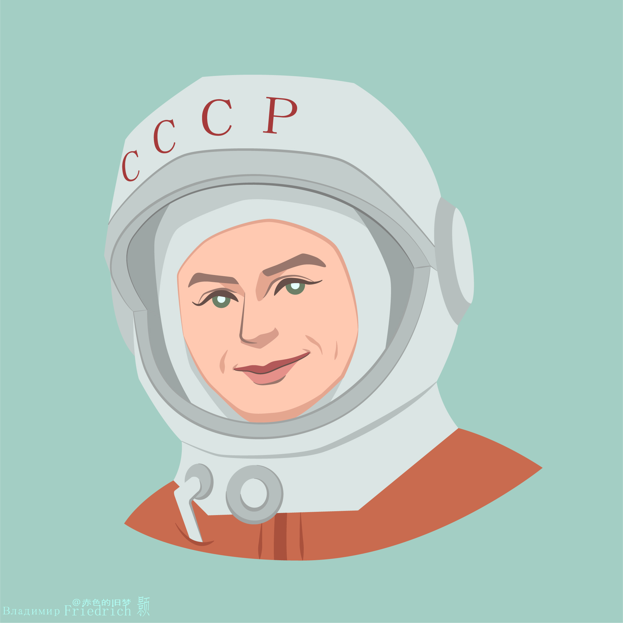 General 2084x2084 Flatdesign Valentina Tereshkova astronaut USSR simple background minimalism
