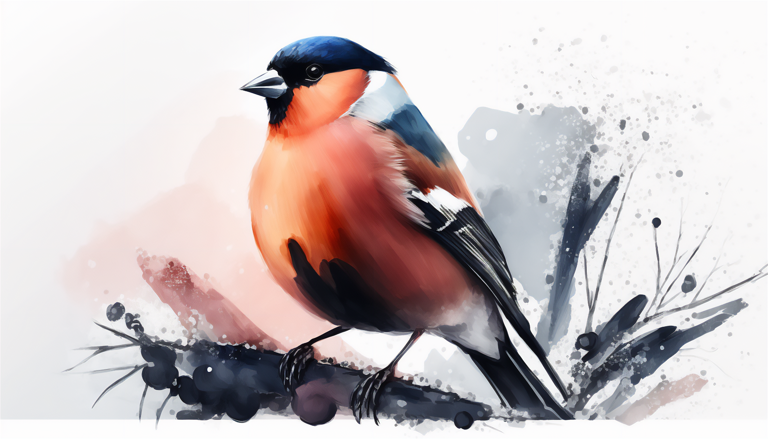 General 3136x1792 AI art Bullfinch watercolor style birds animals