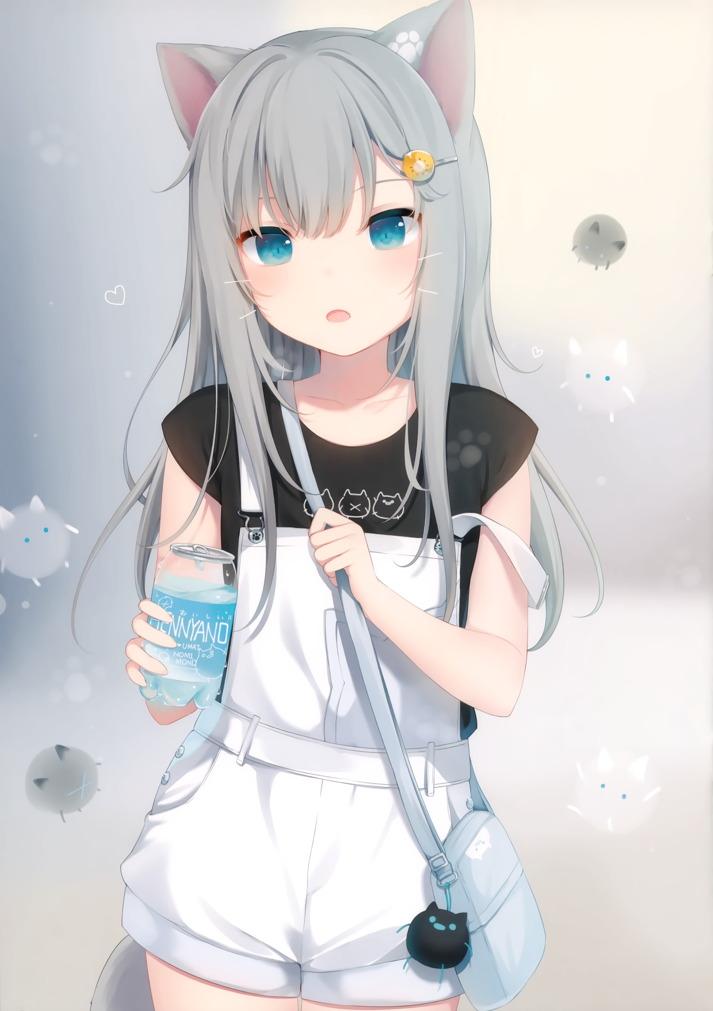 Anime 2488x3529 blue eyes cat girl portrait display anime girls cat ears drink purse looking at viewer Japanese