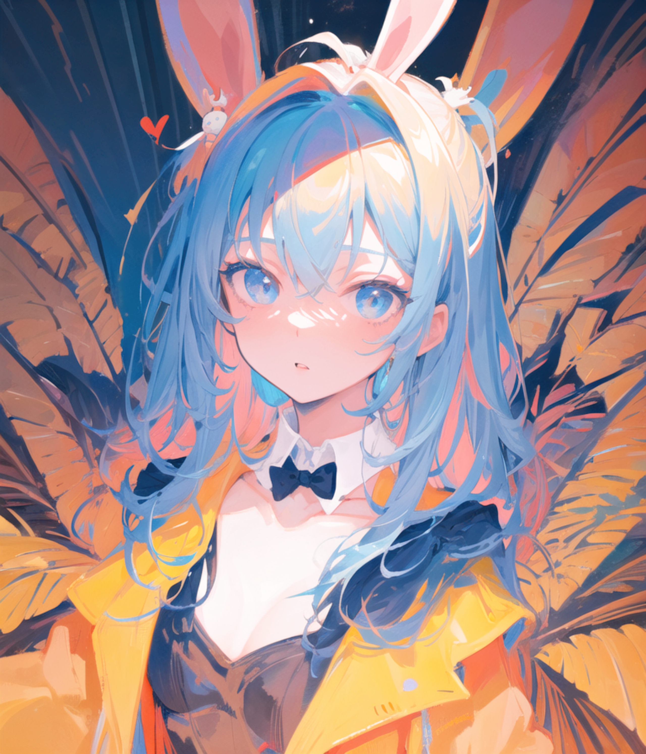 Anime 2560x2987 anime girls digital art blue hair anime portrait display bunny ears bow tie blue eyes heart bunny girl AI art