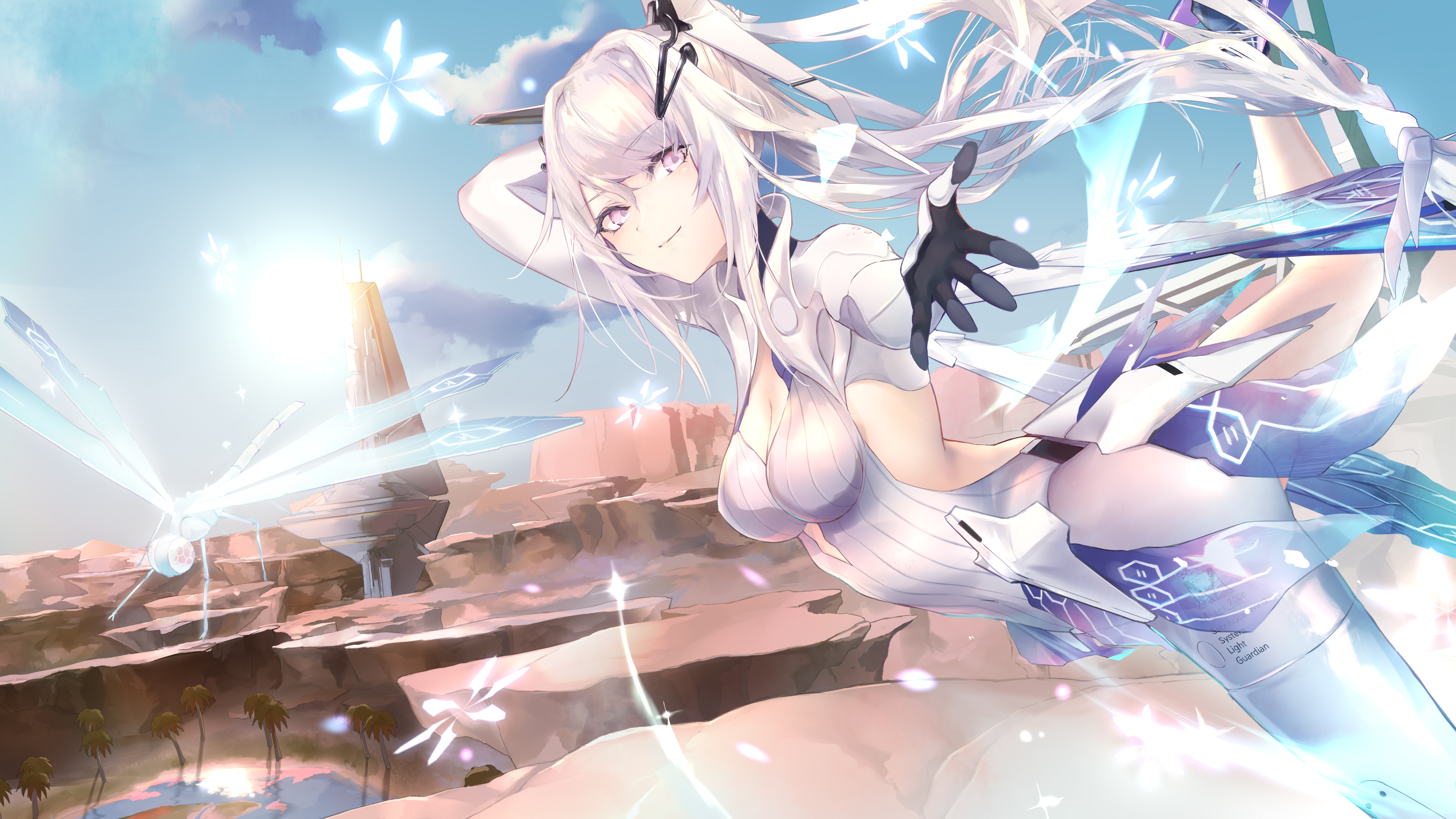 Anime 5760x3240 anime anime girls arms reaching gloves smiling insect long hair