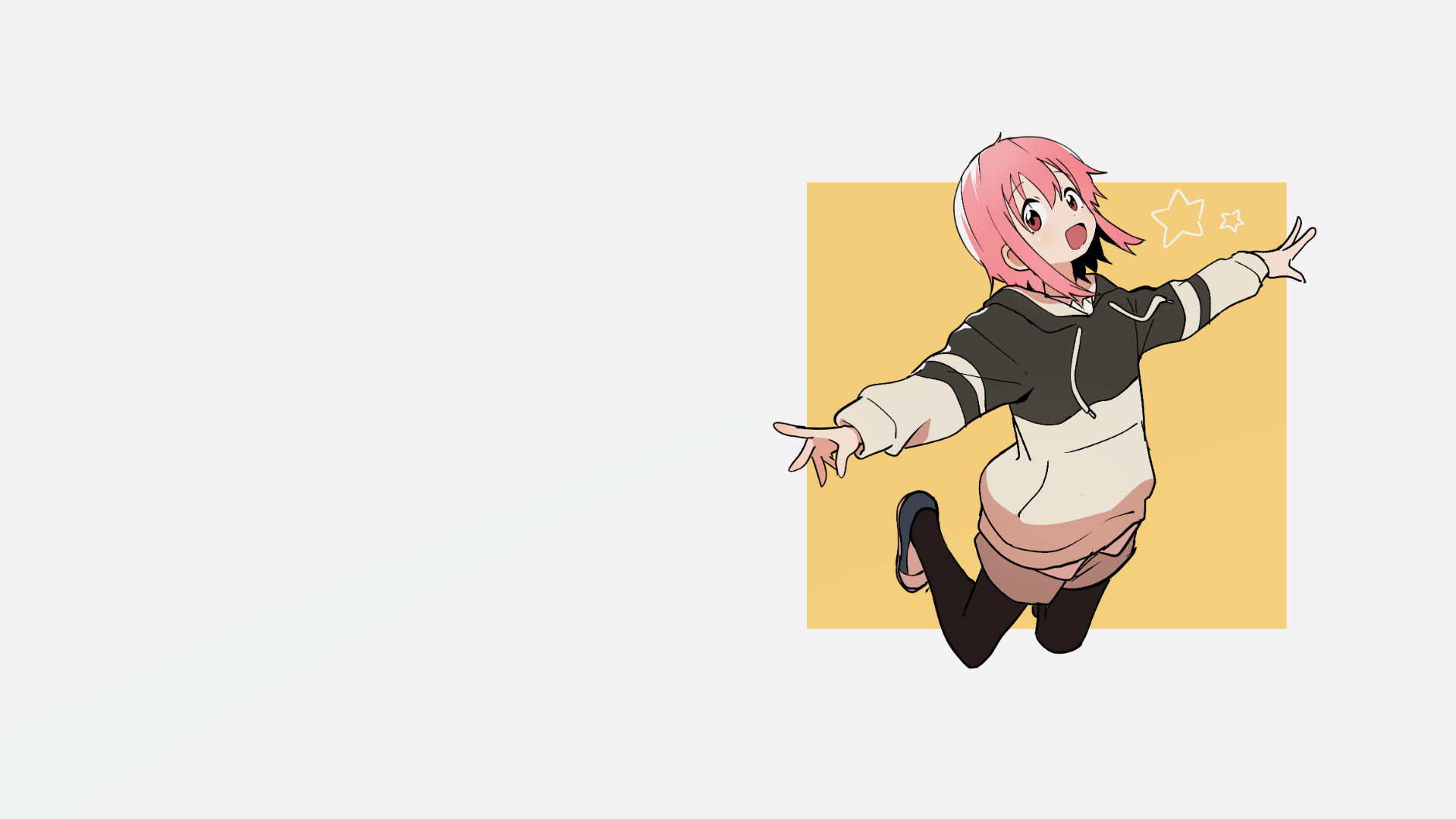 Anime 1920x1080 minimalism anime girls open mouth pink hair hair between eyes smiling pink eyes long sleeves white background bright jacket simple background looking at viewer short hair