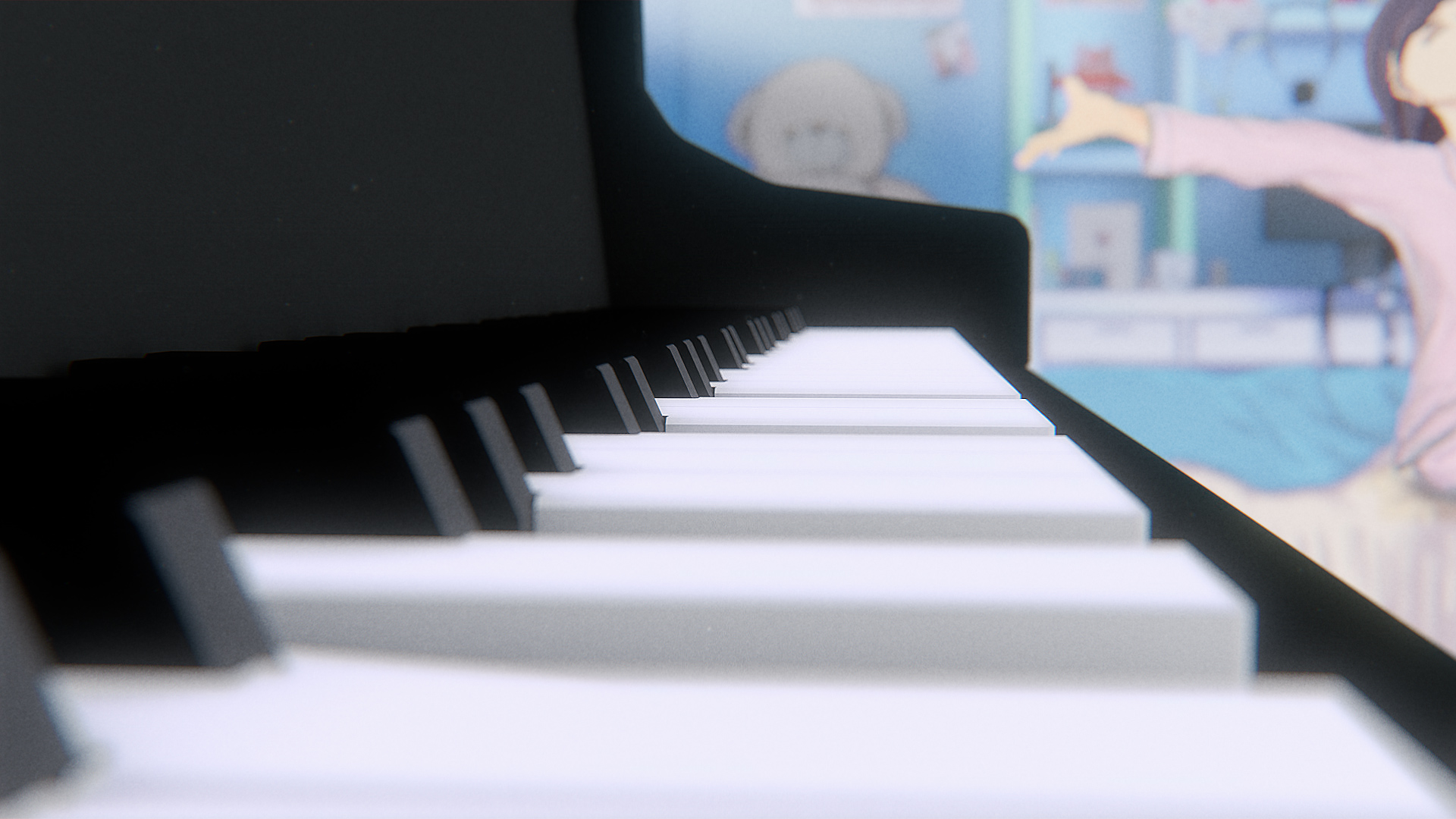 Anime 1920x1080 digital art anime room anime girls living rooms wardrobe piano musical instrument closeup depth of field