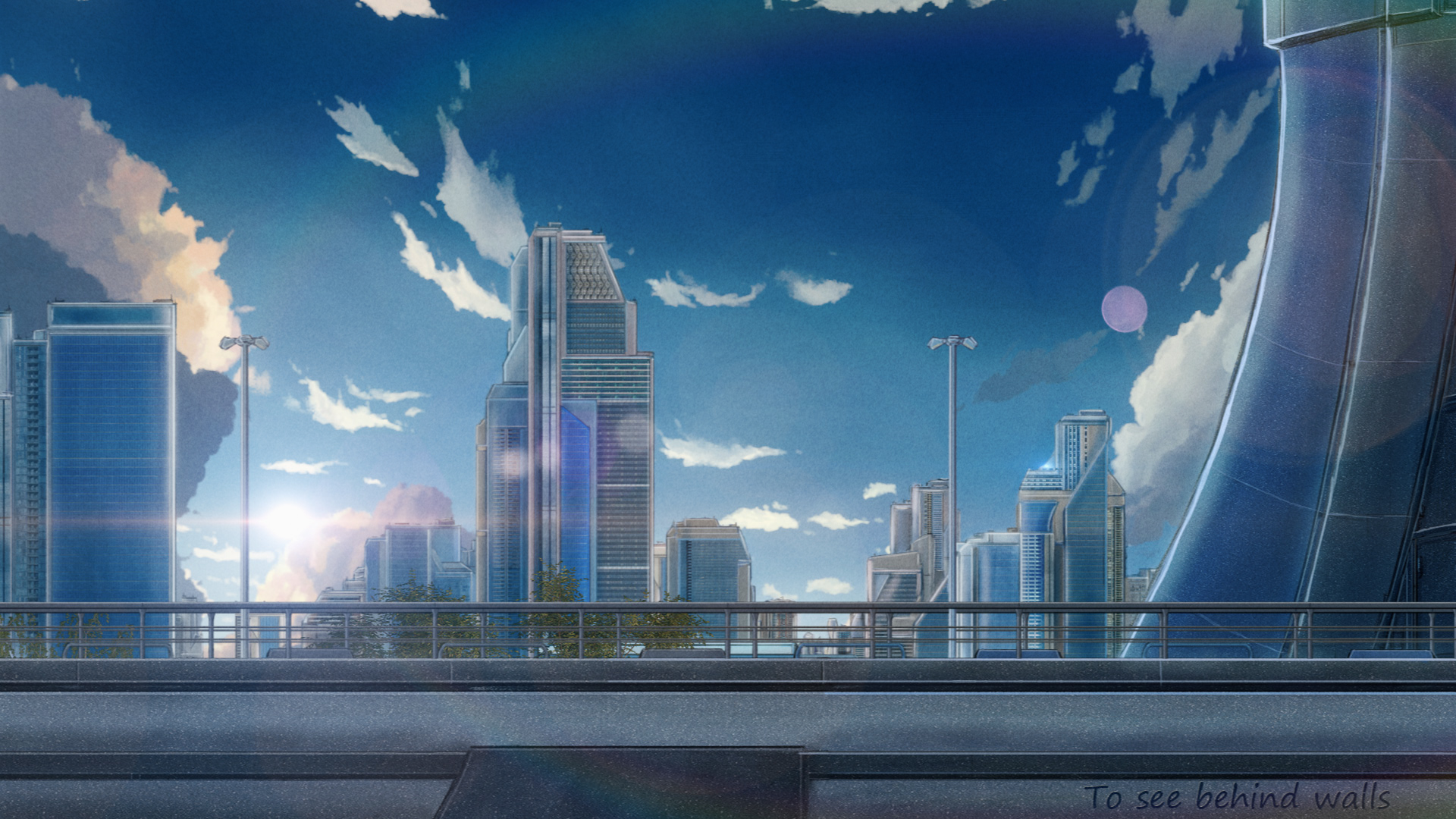 Anime 1920x1080 outdoors bridge digital art anime city city sky morning anime running building cityscape clouds