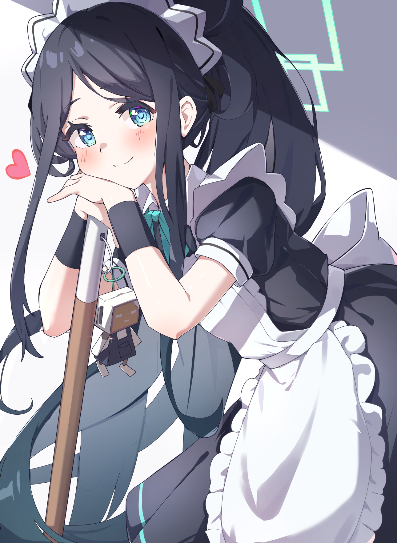 Anime 1290x1764 Blue Archive anime girls anime looking at viewer skymole01 standing portrait display long hair closed mouth blushing maid outfit blue eyes heart frills smiling dark hair short sleeves
