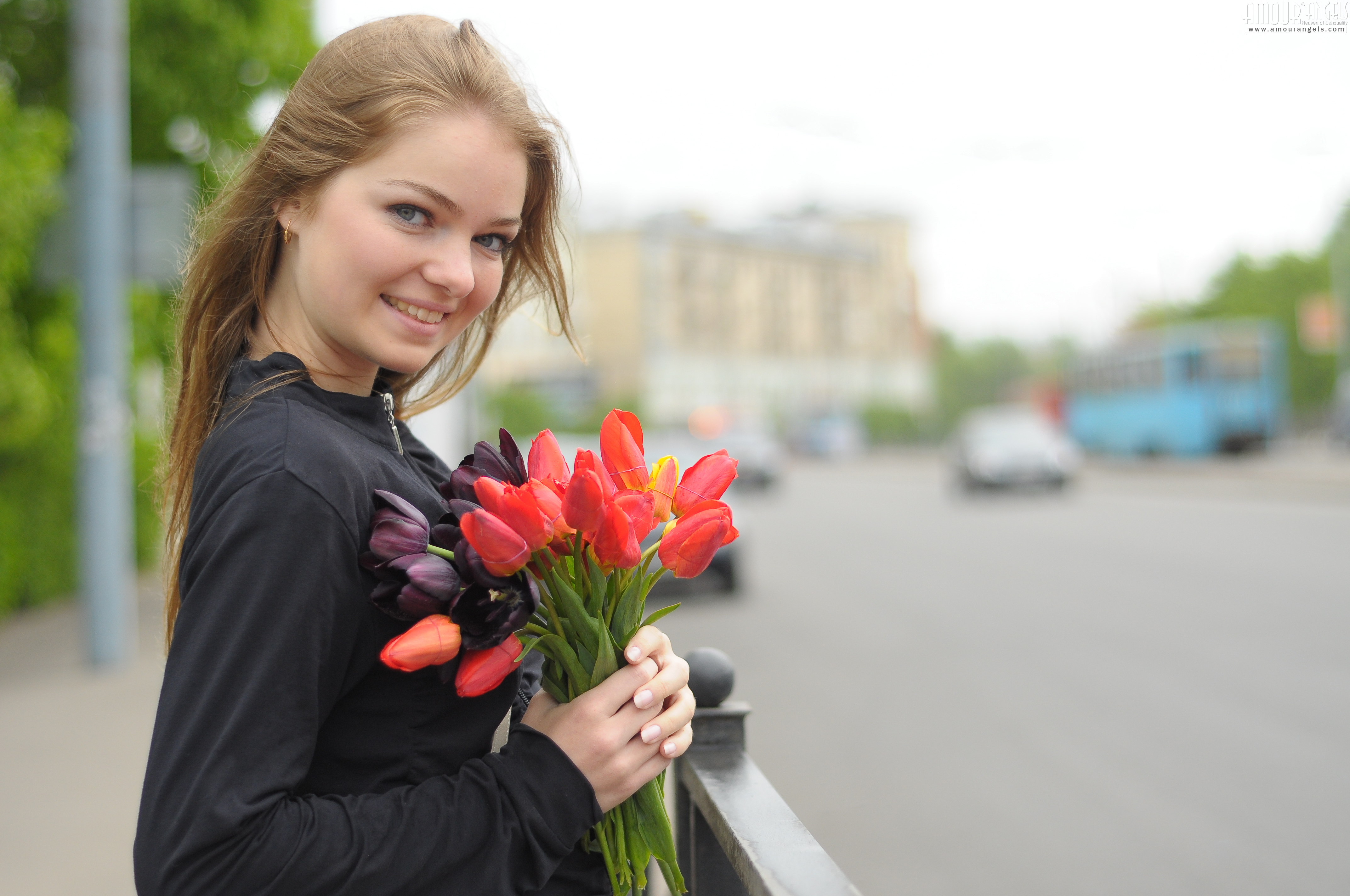 People 4288x2848 Amour Angels Bridgit A women model smiling blonde flowers women outdoors Russian Russian women