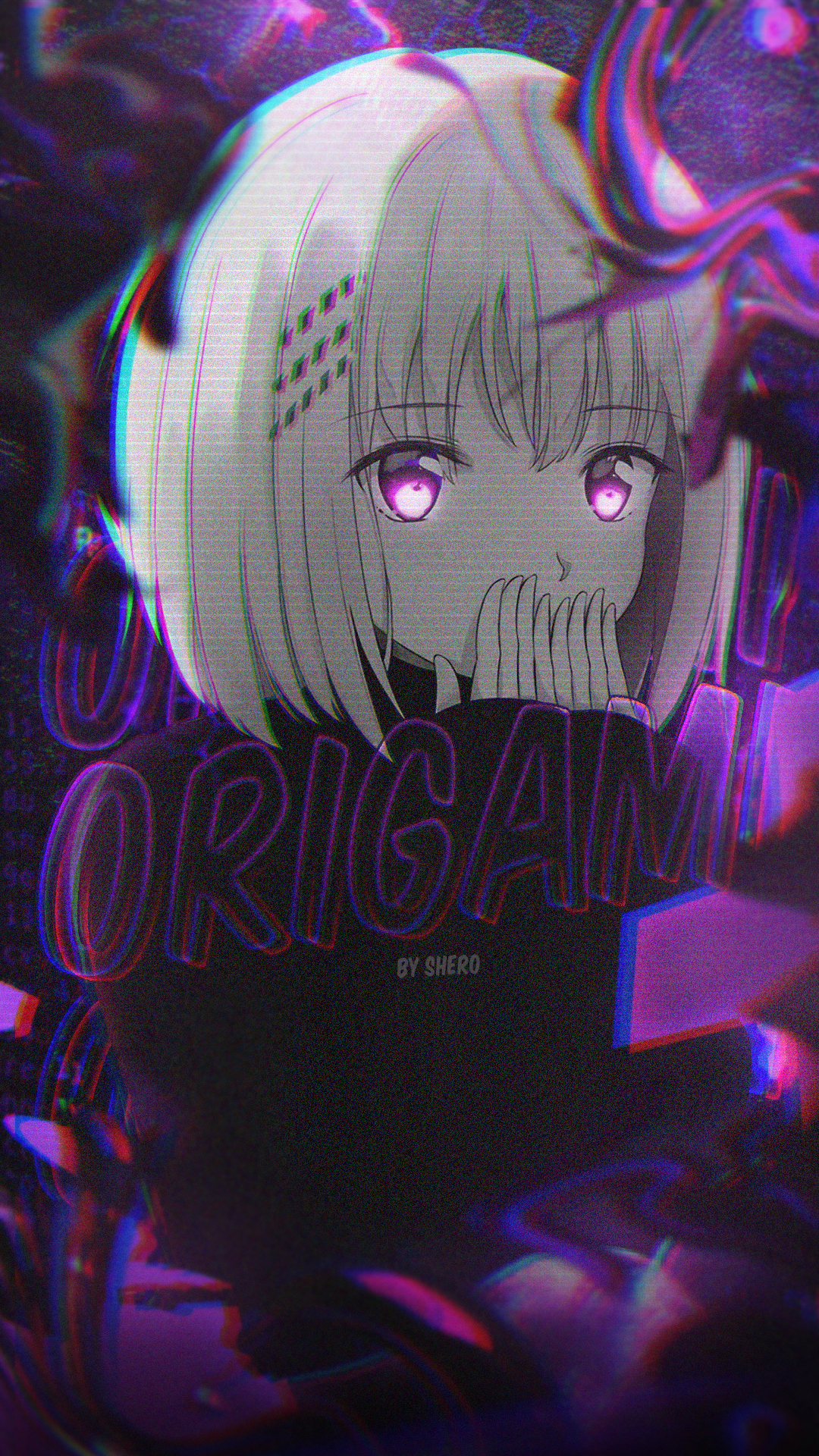 Anime 1080x1920 anime Tobiichi Origami Date A Live signature purple background purple covering mouth short hair anime girls purple eyes looking at viewer edit portrait display