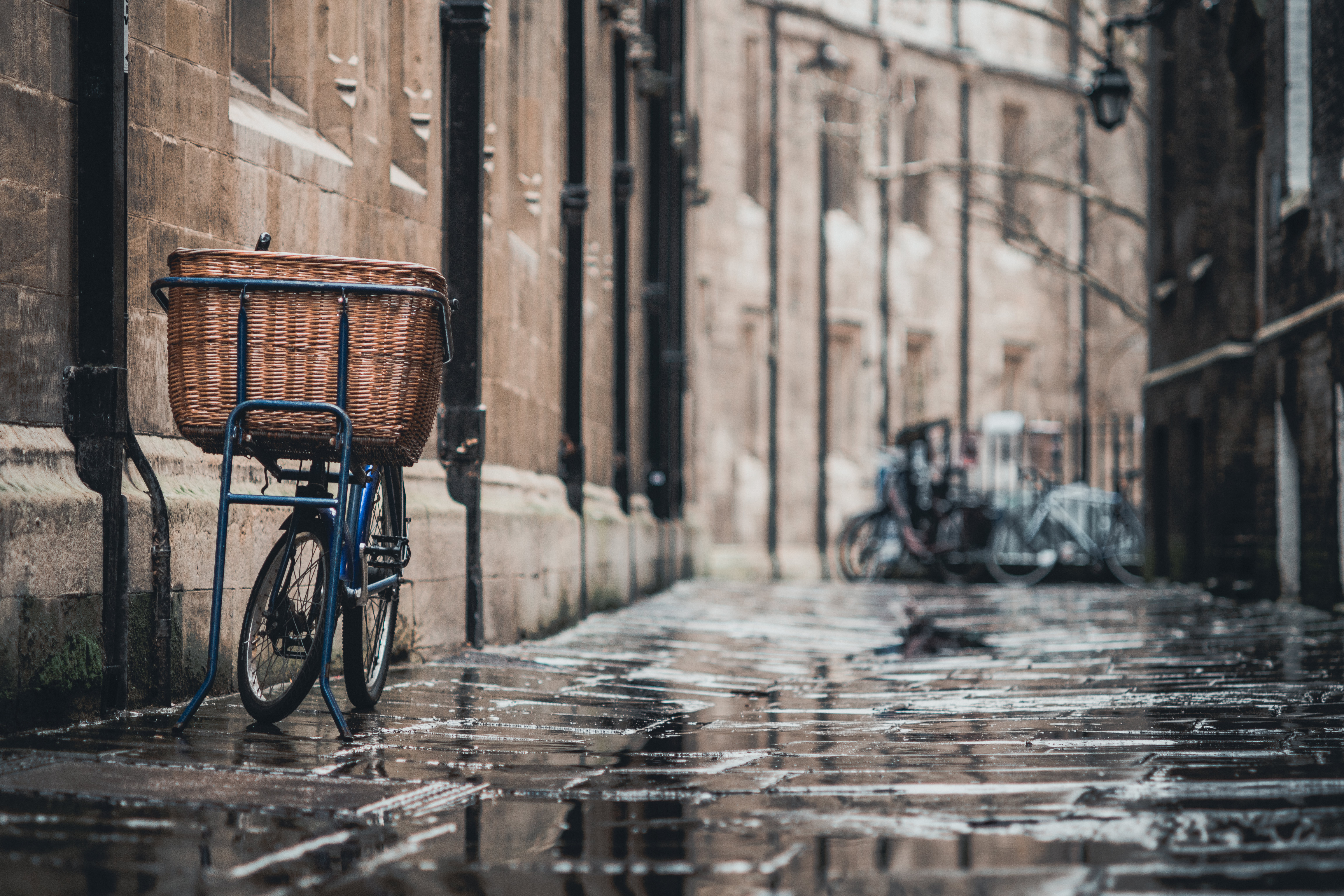 General 6144x4098 rain street bicycle baskets urban outdoors