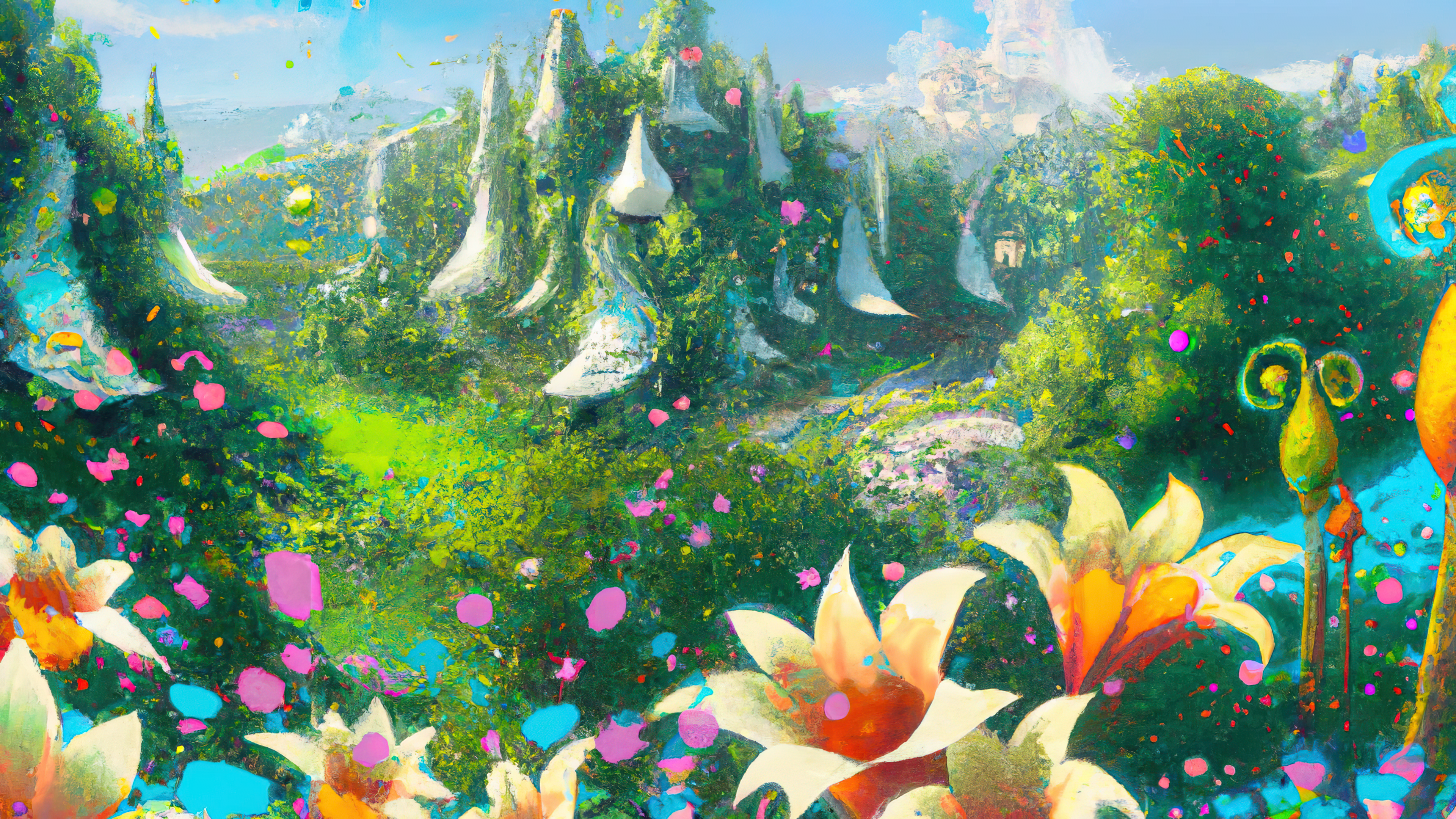 General 3840x2160 AI art painting fantasy art garden science fiction flowers nature landscape